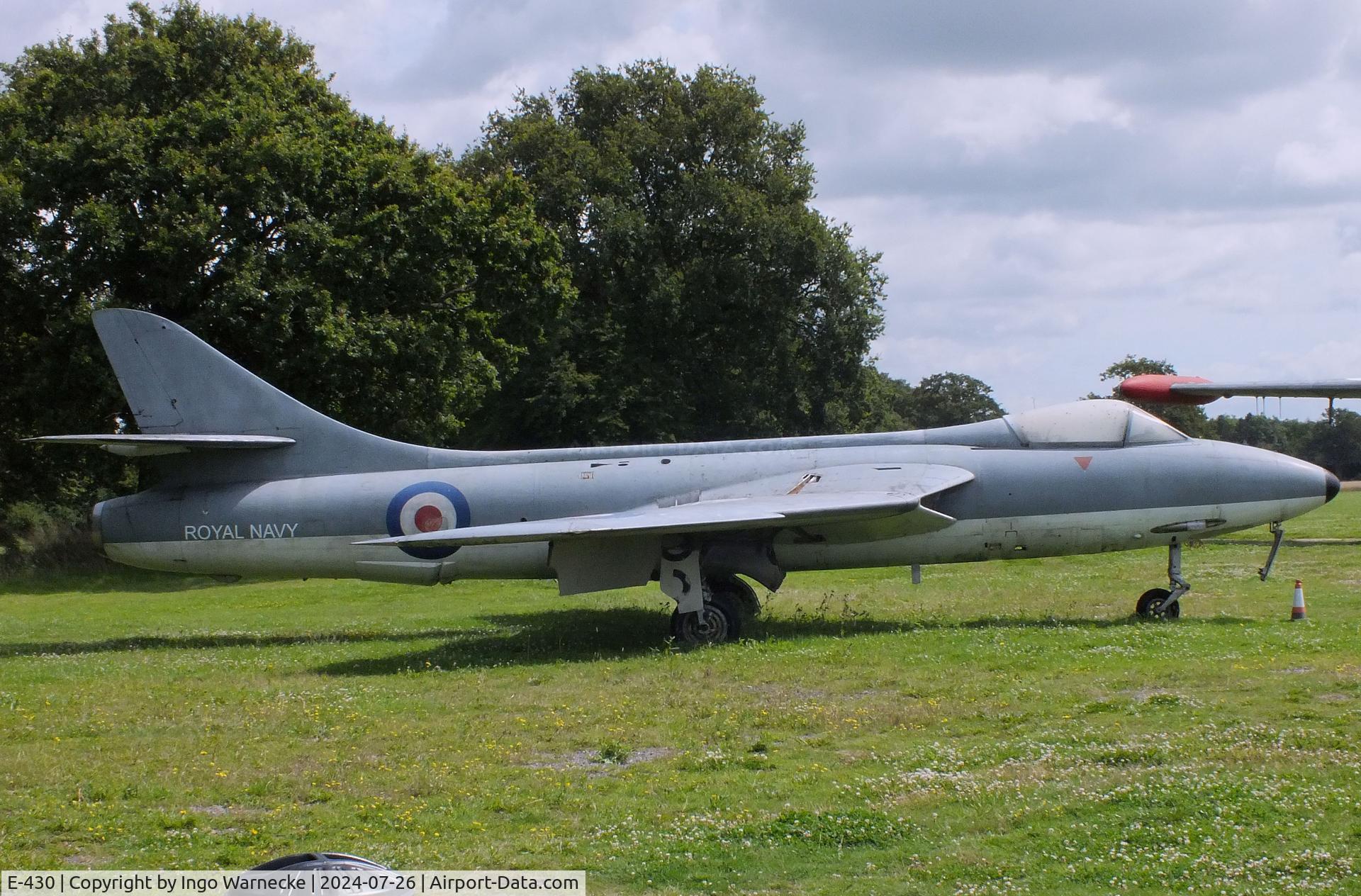 E-430, 1958 Hawker Hunter F.51 C/N 41H-680289, Hawker Hunter F51 displayed in Royal Navy colours at the Gatwick Aviation Museum, Charlwood