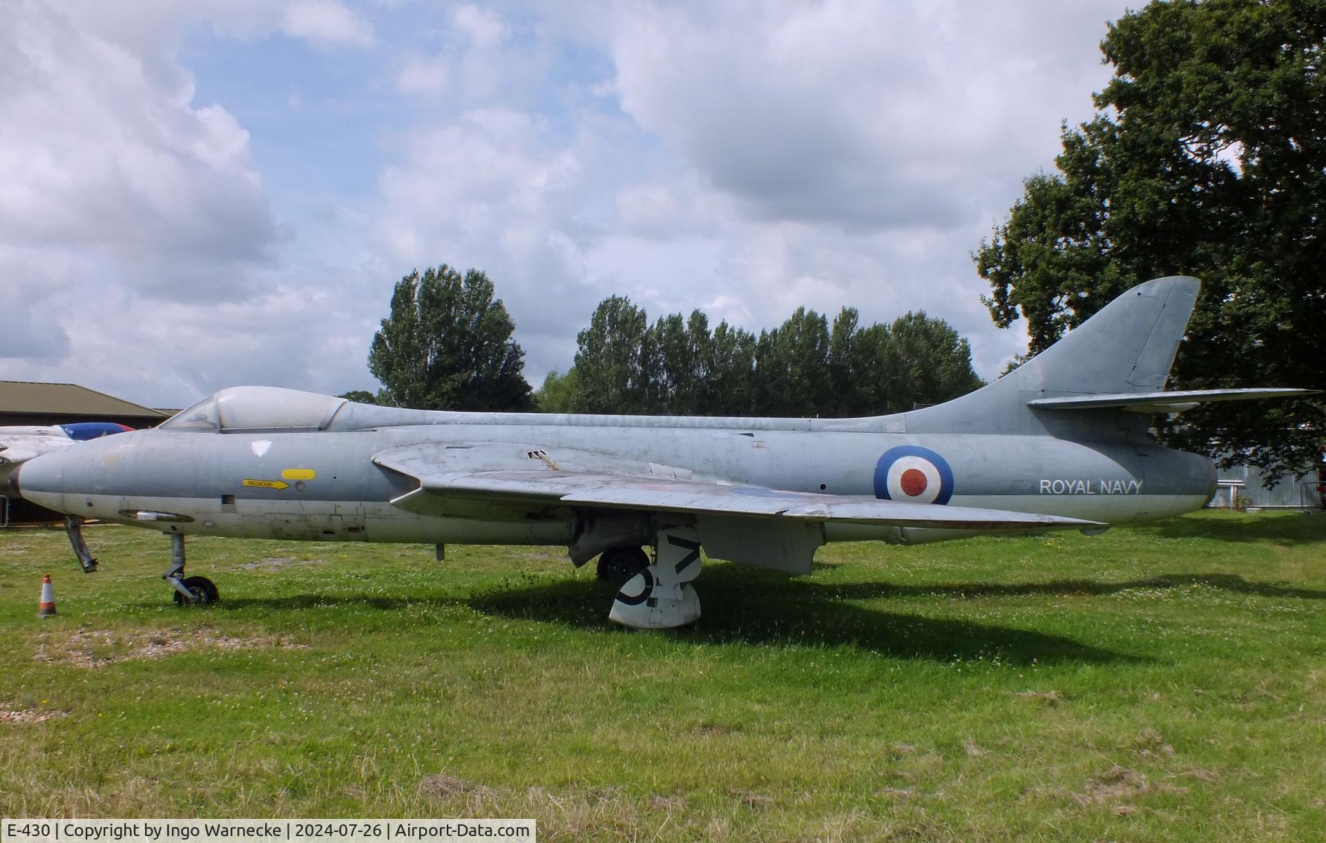 E-430, 1958 Hawker Hunter F.51 C/N 41H-680289, Hawker Hunter F51 displayed in Royal Navy colours at the Gatwick Aviation Museum, Charlwood