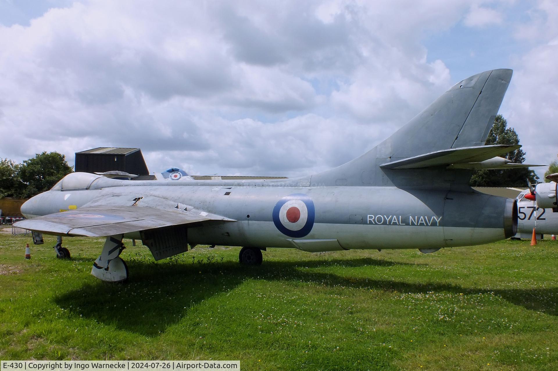 E-430, 1958 Hawker Hunter F.51 C/N 41H-680289, Hawker Hunter F51 displayed in Royal Navy colours at the Gatwick Aviation Museum, Charlwood