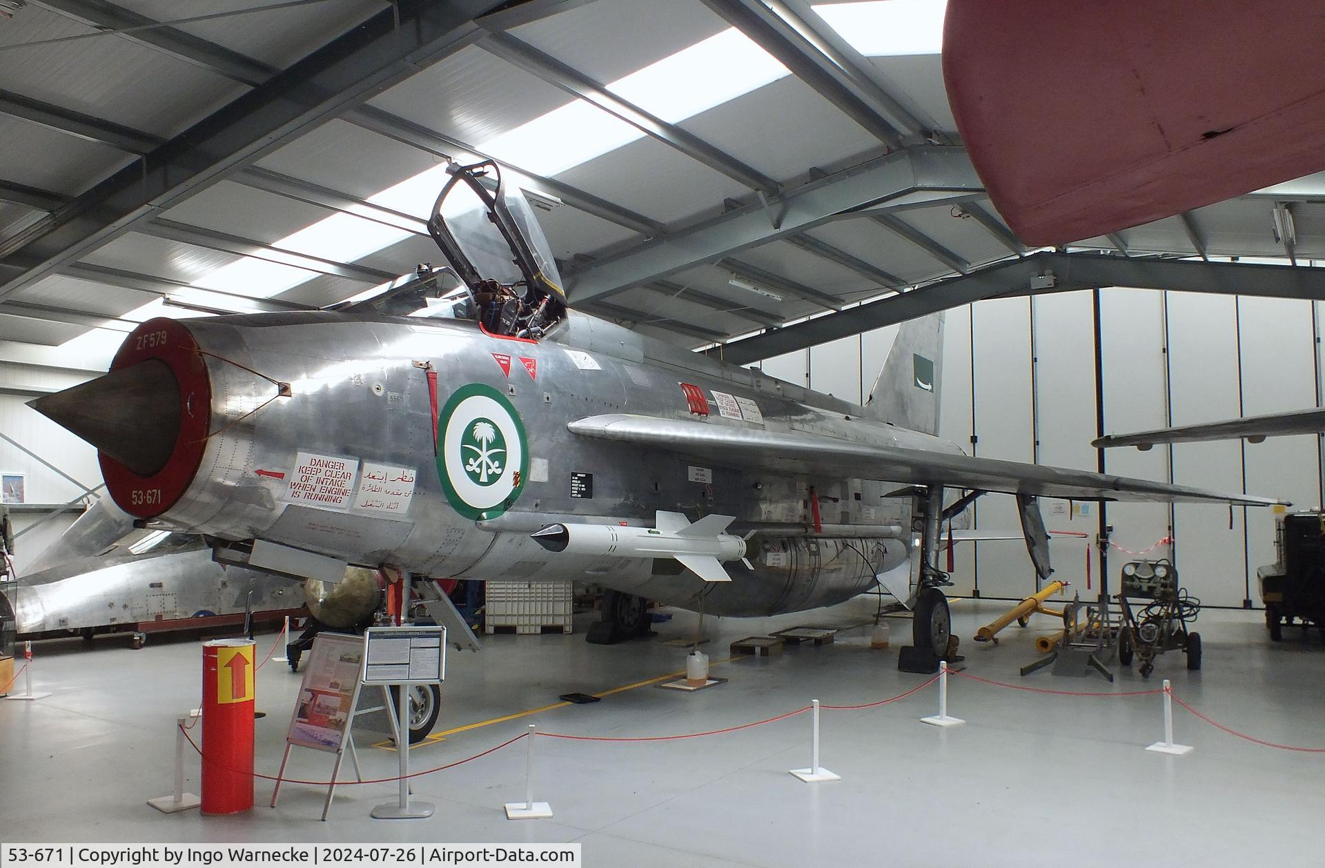 53-671, 1968 English Electric Lightning F.53 C/N 95276, English Electric Lightning F53 restored to its original RSAF markings at the Gatwick Aviation Museum, Charlwood
