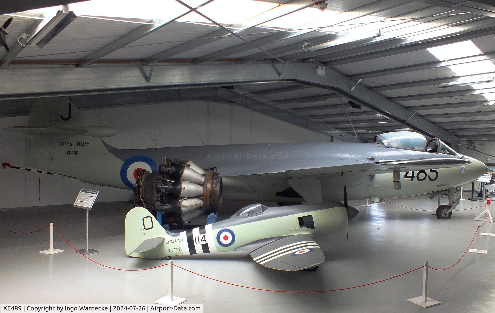 XE489, 1955 Hawker Sea Hawk FGA.6 C/N 6385, Hawker Sea Hawk FB3/FGA6  (fuselage from WM983, wings from XE489) at the Gatwick Aviation Museum, Charlwood