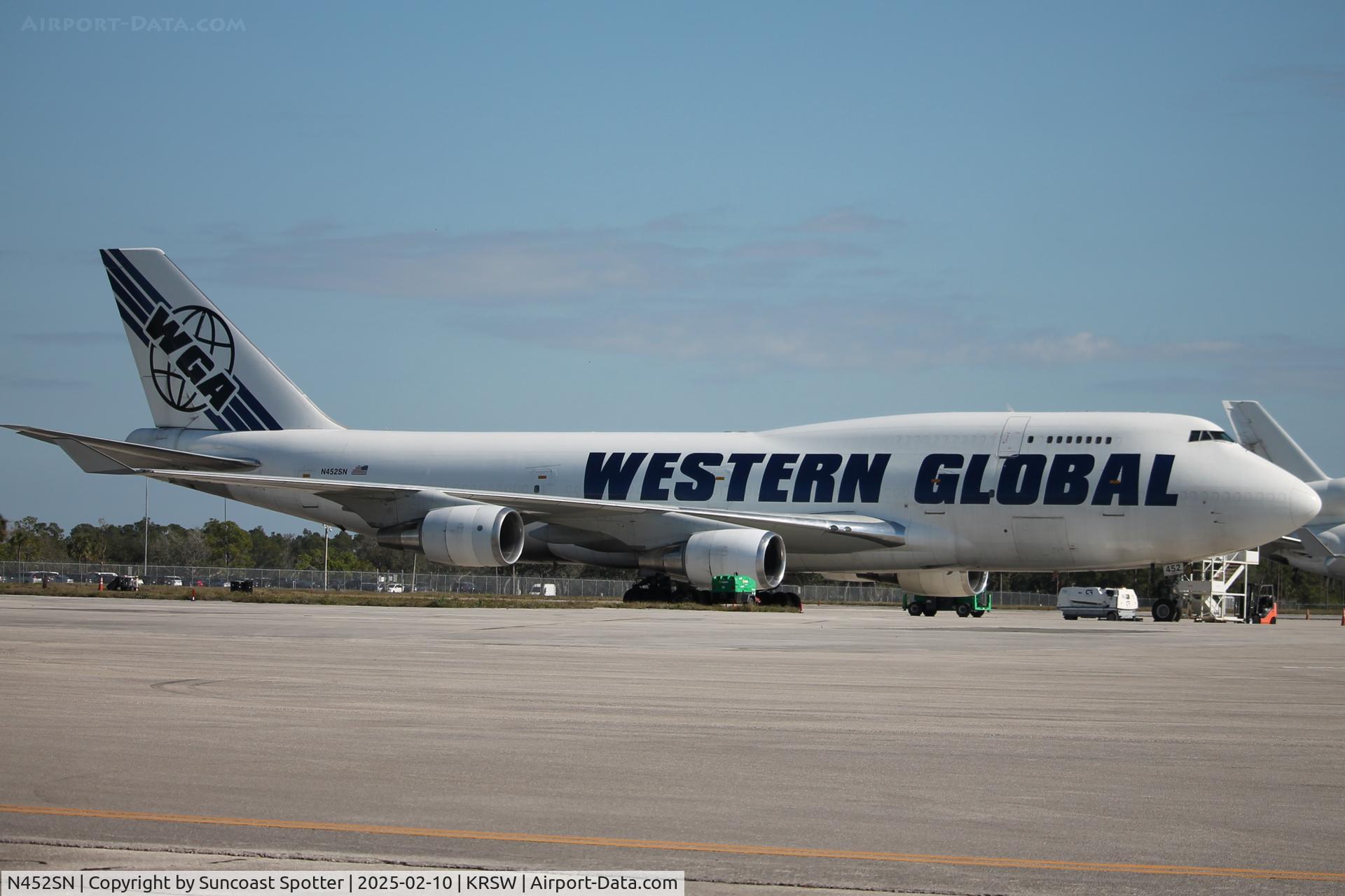 N452SN, 1991 Boeing 747-48E(BDSF) C/N 25452, Western Global 747 sits on the North ramp at Southwest Florida International Airport