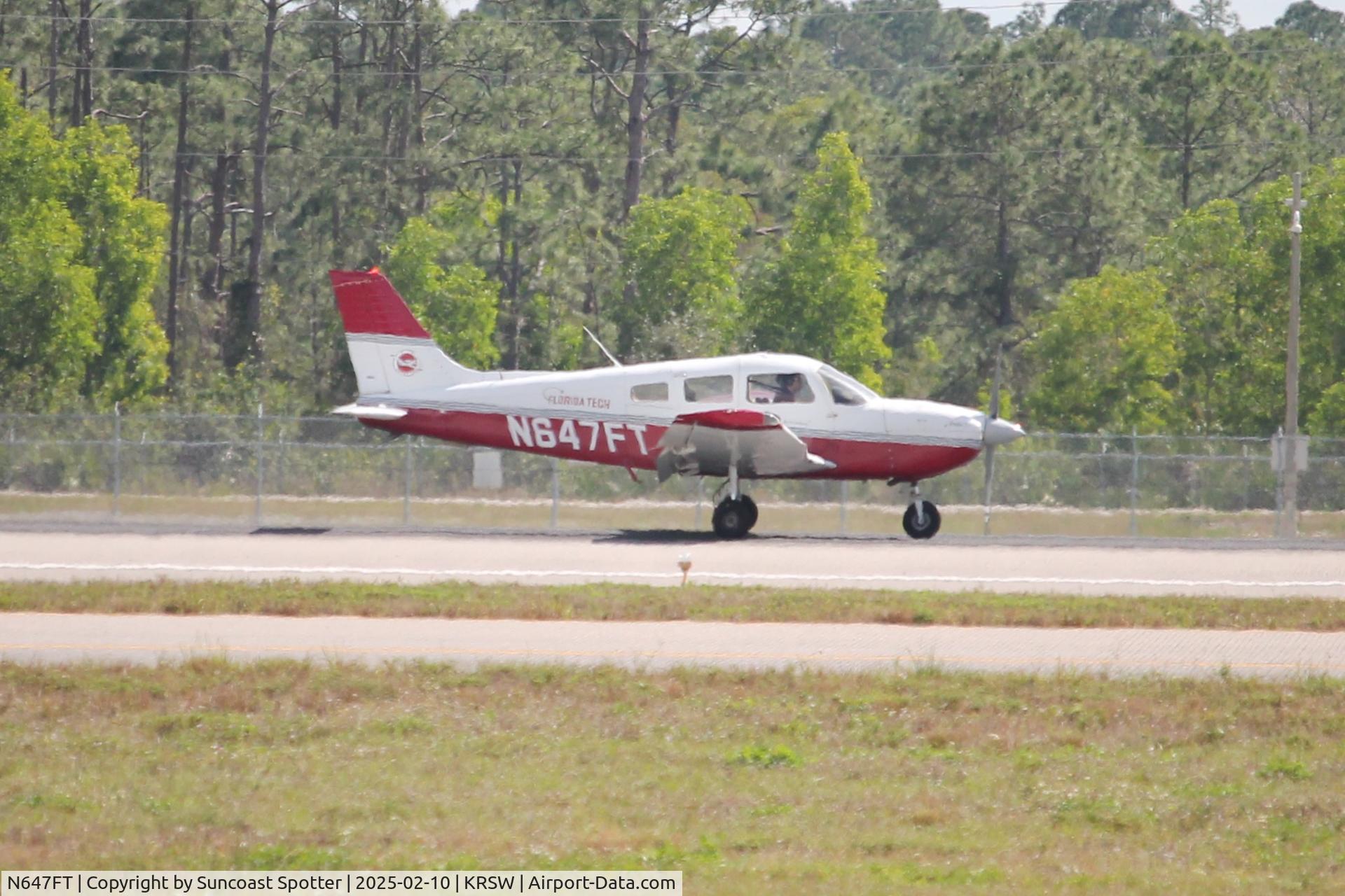 N647FT, 2013 Piper Aircraft Company PA-28-181 C/N 2843707, Archer 647FT arrives on Runway 24 at Southwest Florida International Airport following flight from Melbourne Orlando International Airport