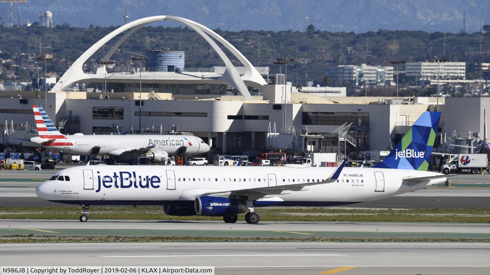 N986JB, 2017 Airbus A321-231 C/N 7907, Arriving at LAX on 25L