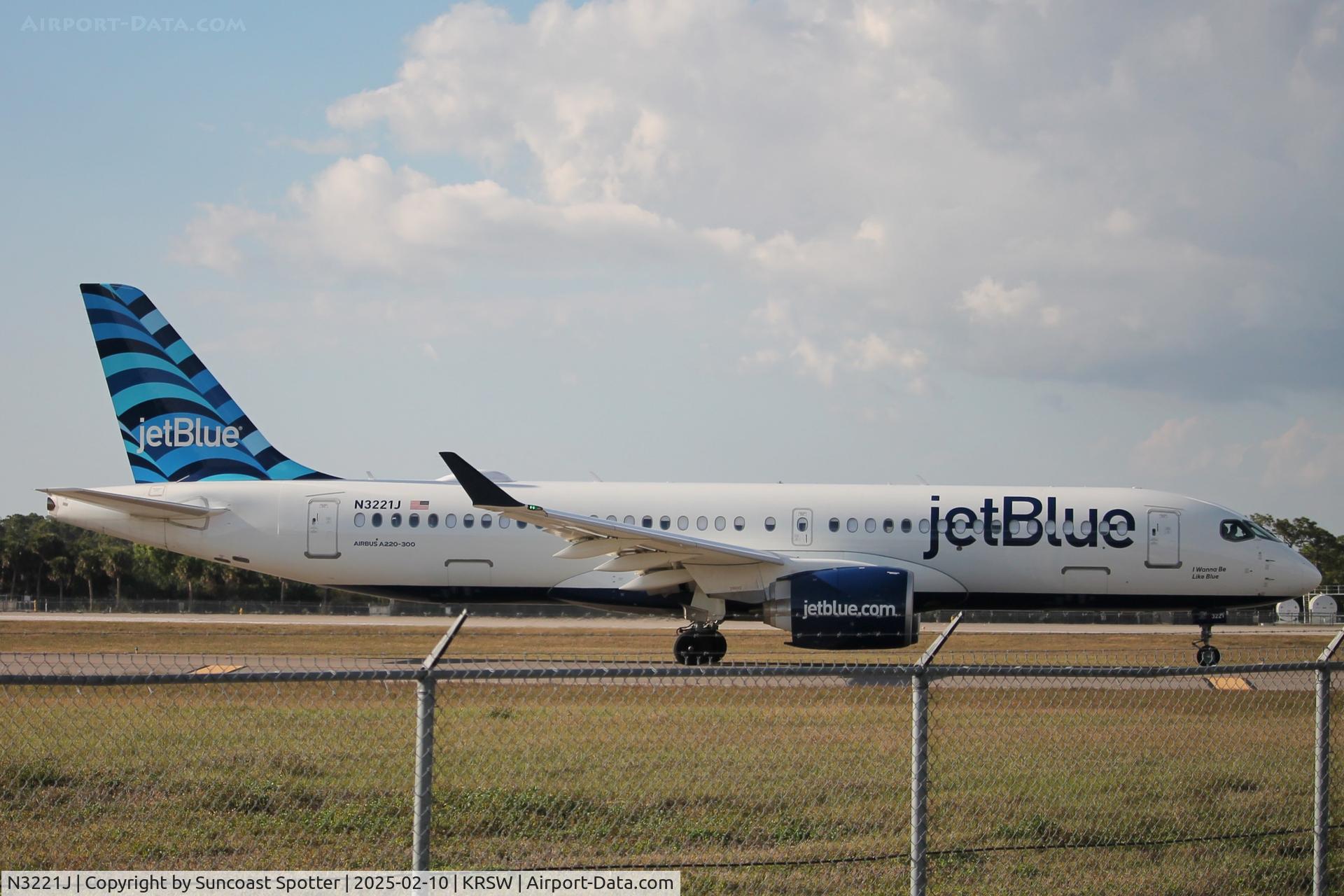 N3221J, 2024 Airbus A220-371 C/N 55295, JetBlue Flight 1251 taxis at Southwest Florida International Airport prior to flight to Westchester County Airport
