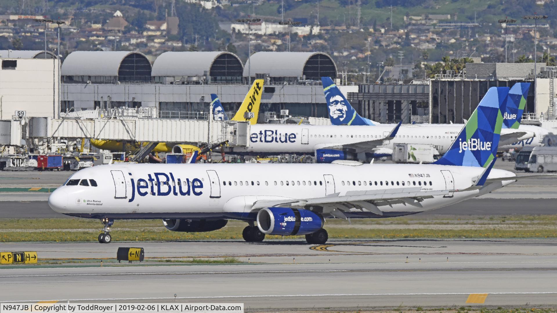 N947JB, 2015 Airbus A321-231 C/N 6448, Arriving at LAX on 25L