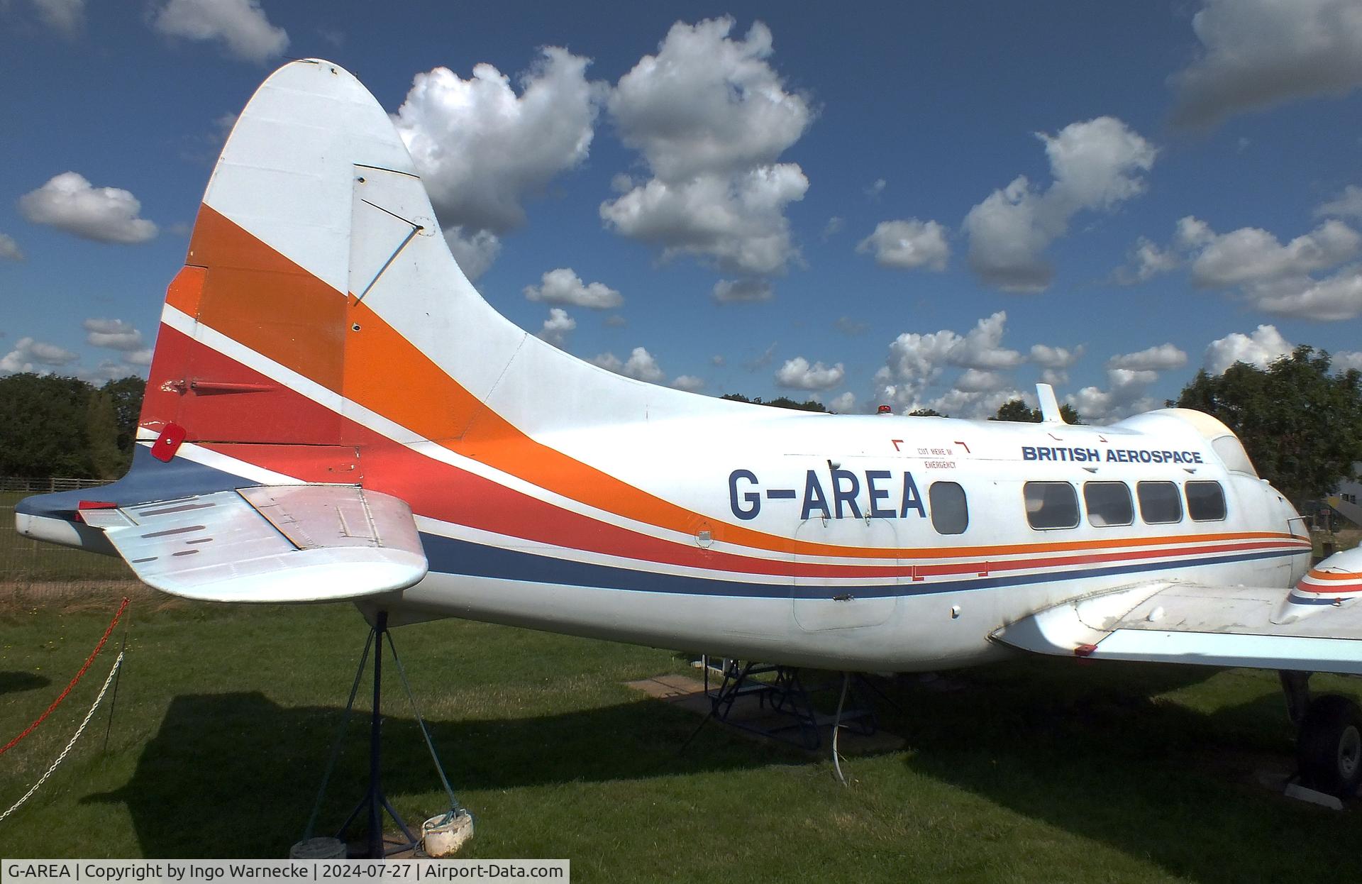 G-AREA, 1961 De Havilland DH-104 Dove 8 C/N 04520, De Havilland D.H.104 Dove 8 at the De Havilland Aircraft Museum, London Colney