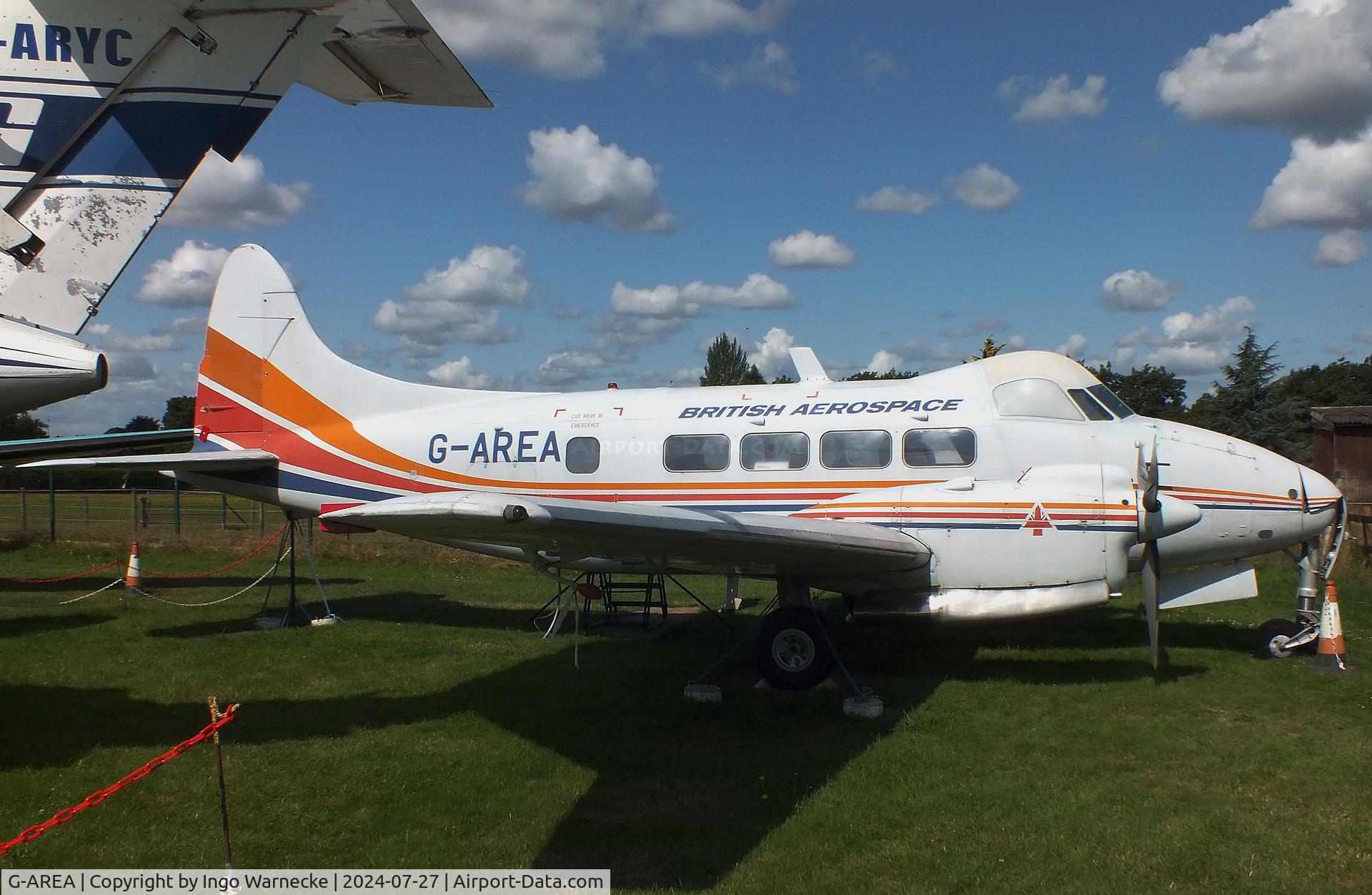 G-AREA, 1961 De Havilland DH-104 Dove 8 C/N 04520, De Havilland D.H.104 Dove 8 at the De Havilland Aircraft Museum, London Colney
