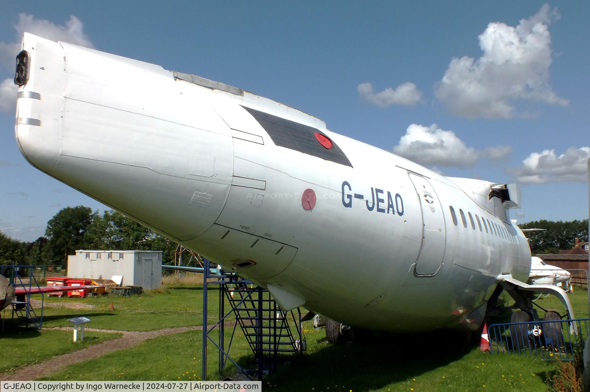 G-JEAO, 1983 British Aerospace BAe.146-100 C/N E1010, BAe 146-100 (minus wings/tail) at the De Havilland Aircraft Museum, London Colney