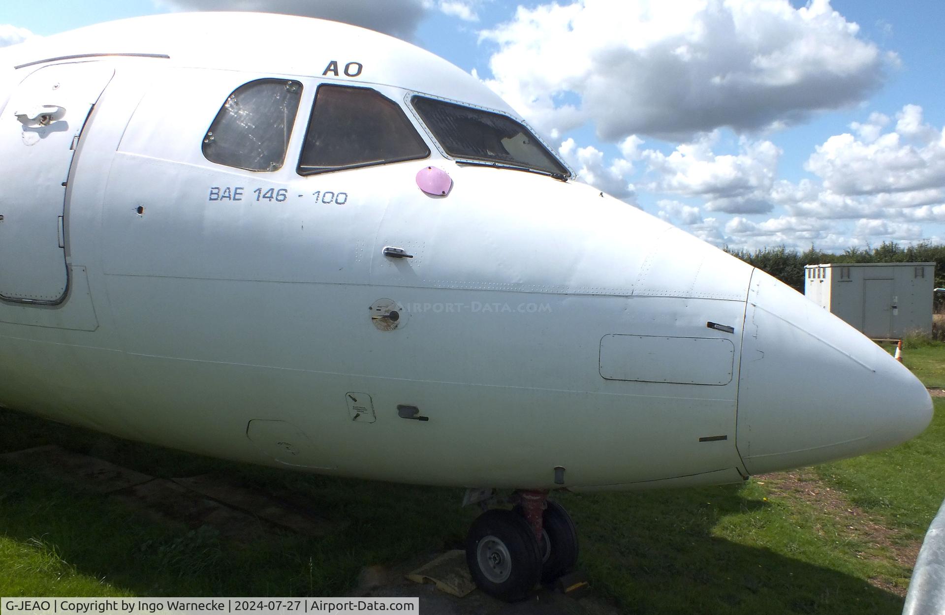 G-JEAO, 1983 British Aerospace BAe.146-100 C/N E1010, BAe 146-100 (minus wings/tail) at the De Havilland Aircraft Museum, London Colney