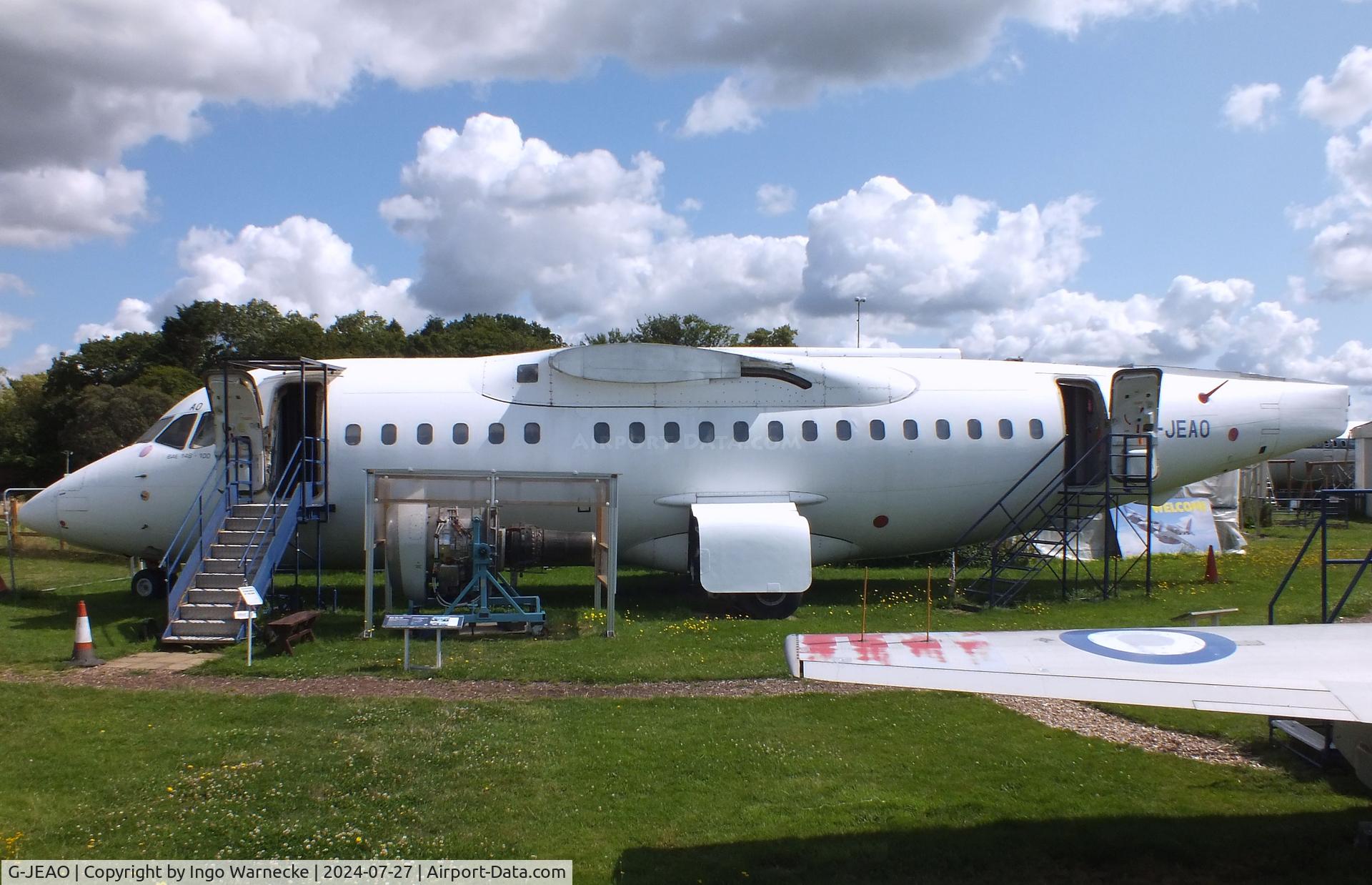 G-JEAO, 1983 British Aerospace BAe.146-100 C/N E1010, BAe 146-100 (minus wings/tail) at the De Havilland Aircraft Museum, London Colney
