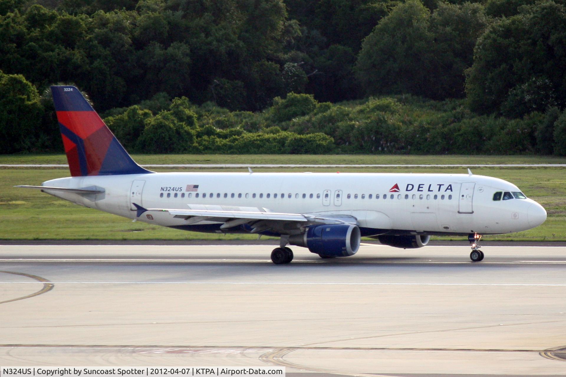 N324US, 1992 Airbus A320-211 C/N 273, Delta Flight 1621 arrives on Runway 1L at Tampa International Airport following a flight from Detroit Metro-Wayne County International Airport
