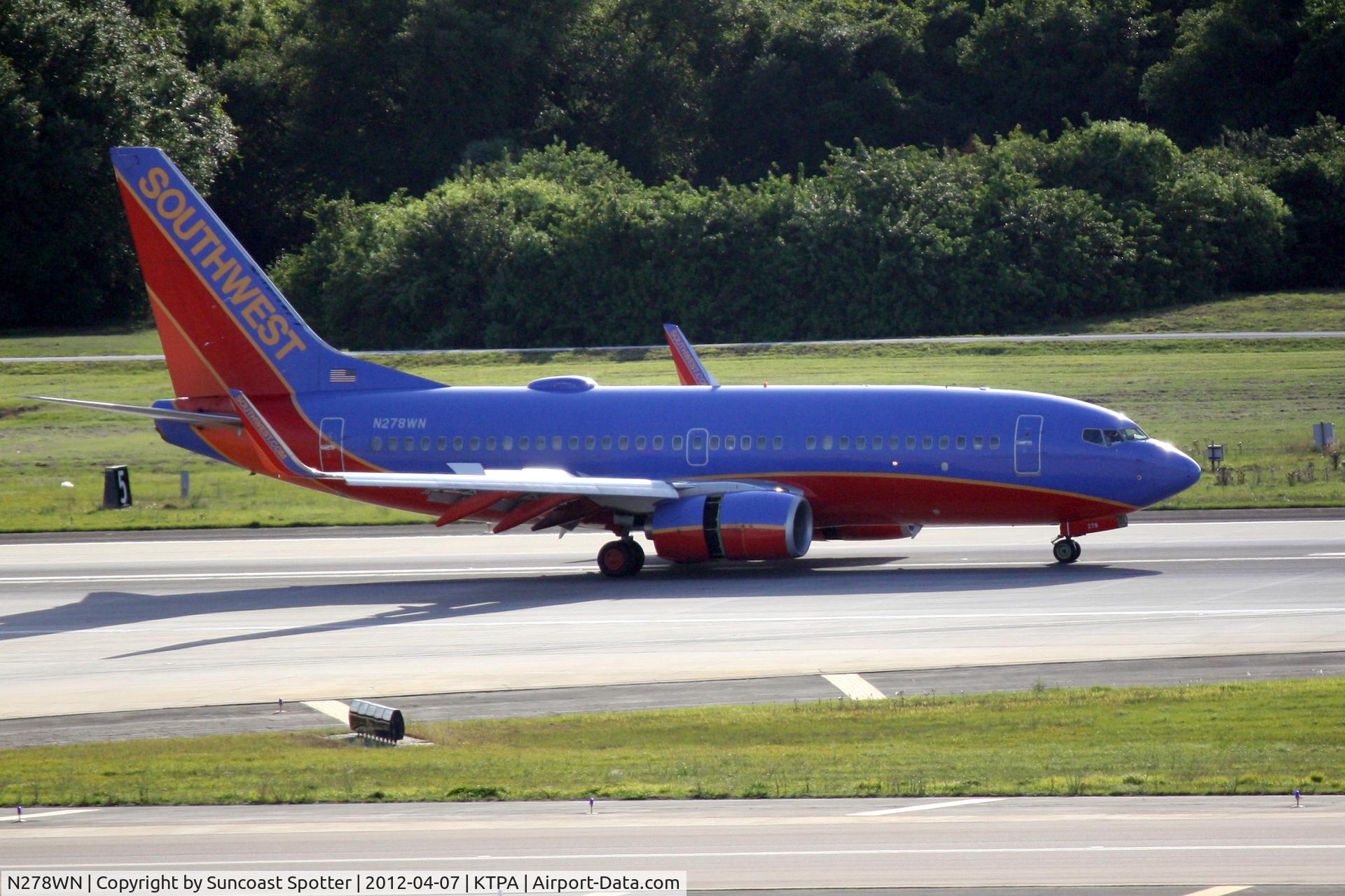 N278WN, 2007 Boeing 737-7H4 C/N 36441, Southwest Flight 1921 arrives on Runway 1L at Tampa International Airport following a flight from General Mitchell International Airport