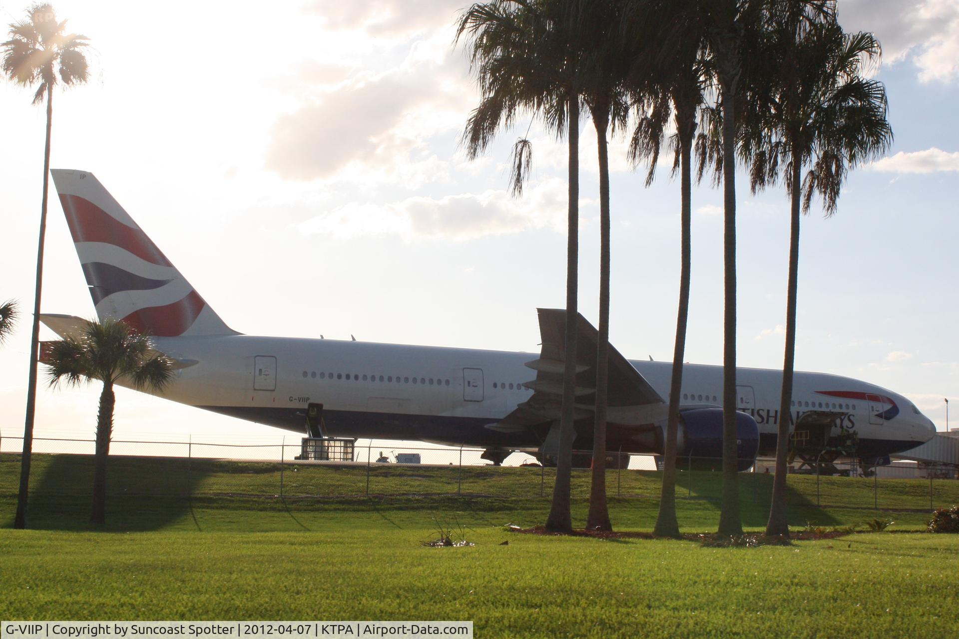G-VIIP, 1999 Boeing 777-236 C/N 29321, British Airways Flight 2167 sits at the gate at Tampa International Airport following a flight from London Gatwick International Airport