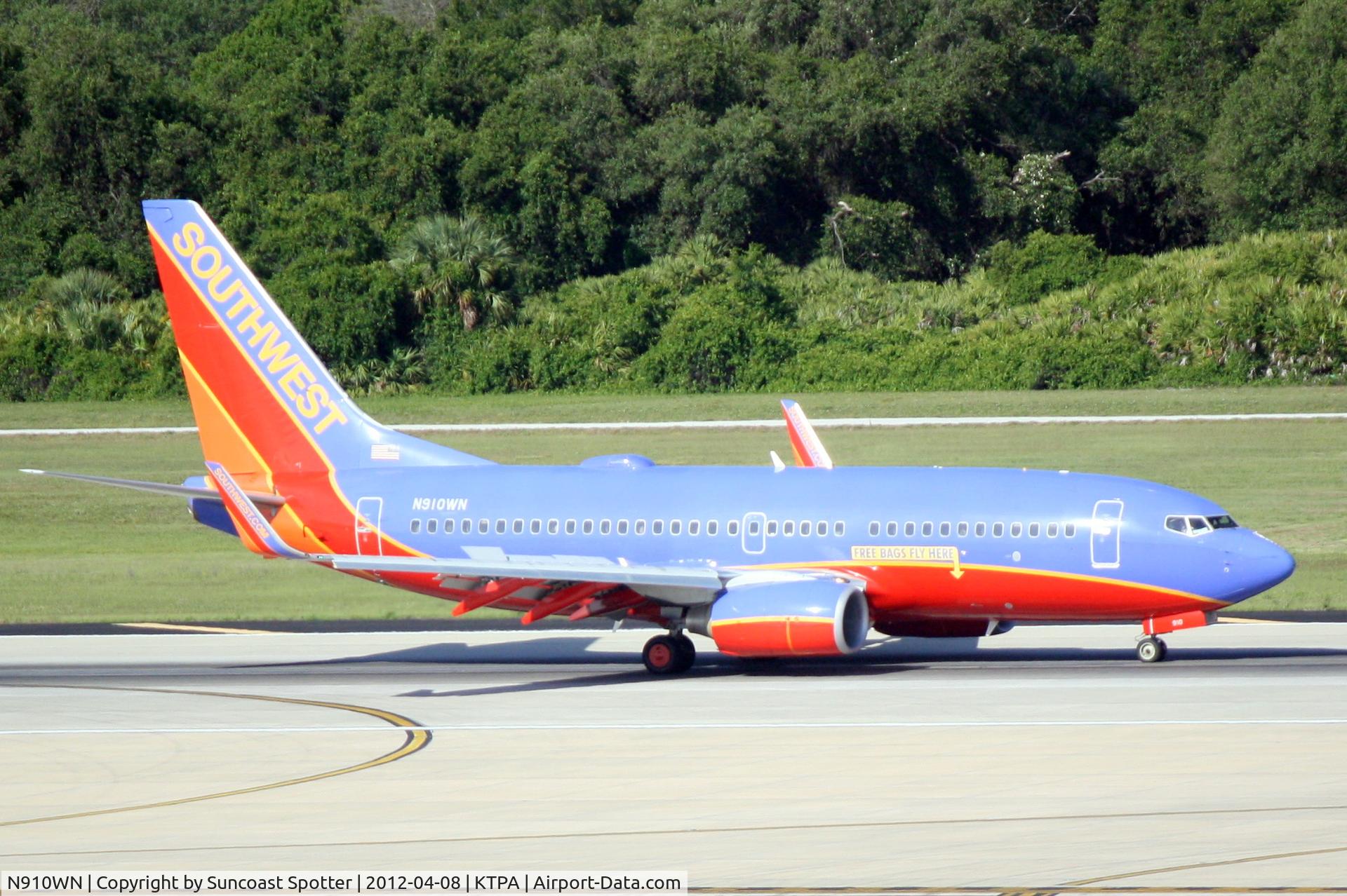 N910WN, 2008 Boeing 737-7H4 C/N 36618, Southwest Flight 2413 arrives on Runway 1L at Tampa International Airport following a flight from Bradley International Airport