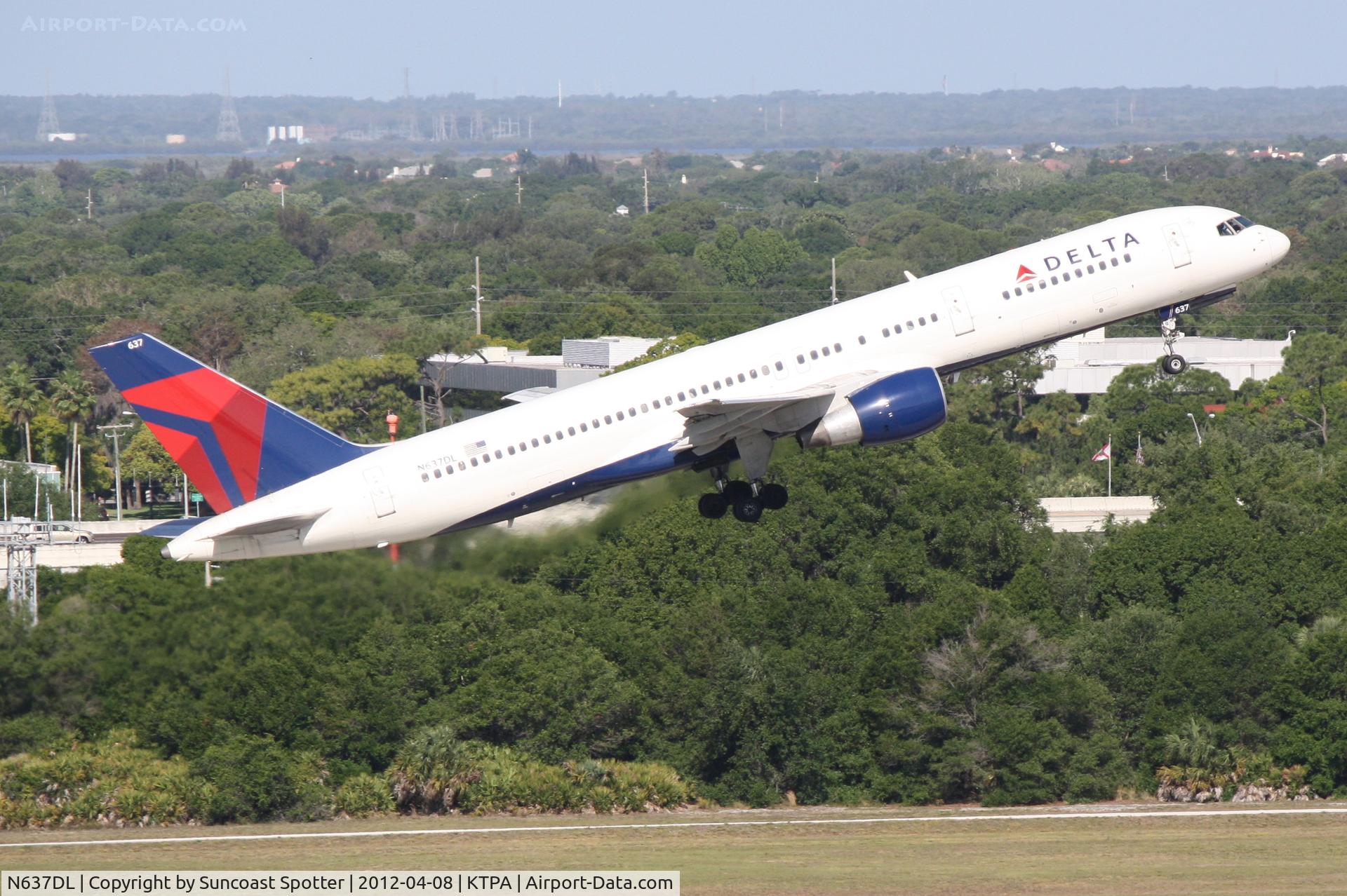 N637DL, 1988 Boeing 757-232 C/N 23760, Delta Flight 1572 departs Runway 1L at Tampa International Airport enroute to Hartsfield-Jackson Atlanta International Airport