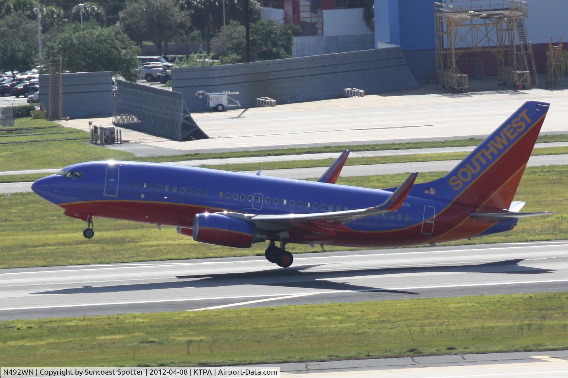 N492WN, 2004 Boeing 737-7H4 C/N 33866, Southwest Flight 133 departs Runway 1R at Tampa International Airport enroute to Baltimore-Washington International Airport