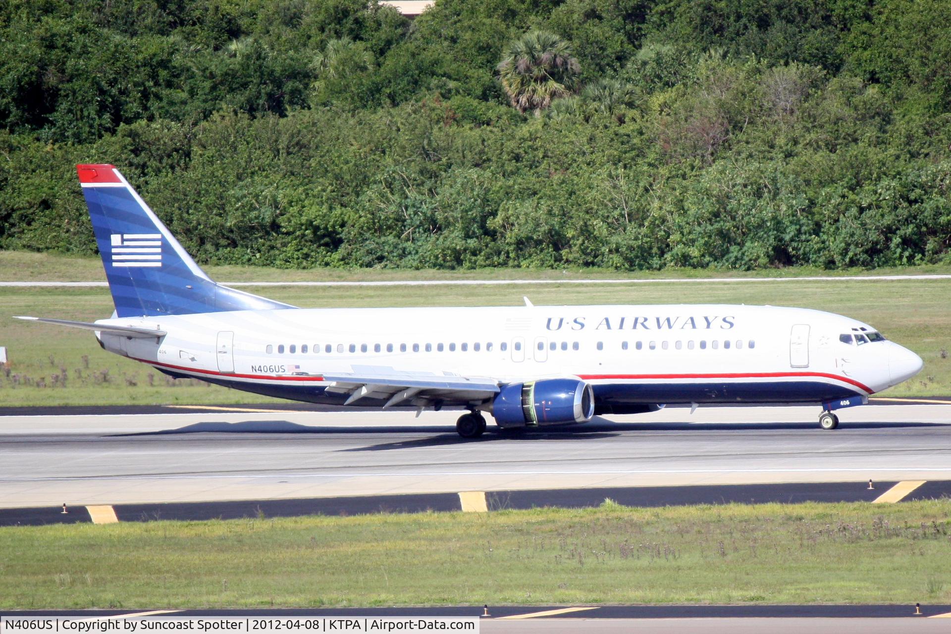 N406US, 1988 Boeing 737-401 C/N 23876, US Air Flight 1881 arrives on Runway 1L at Tampa International Airport following a flight from Philadelphia International Airport
