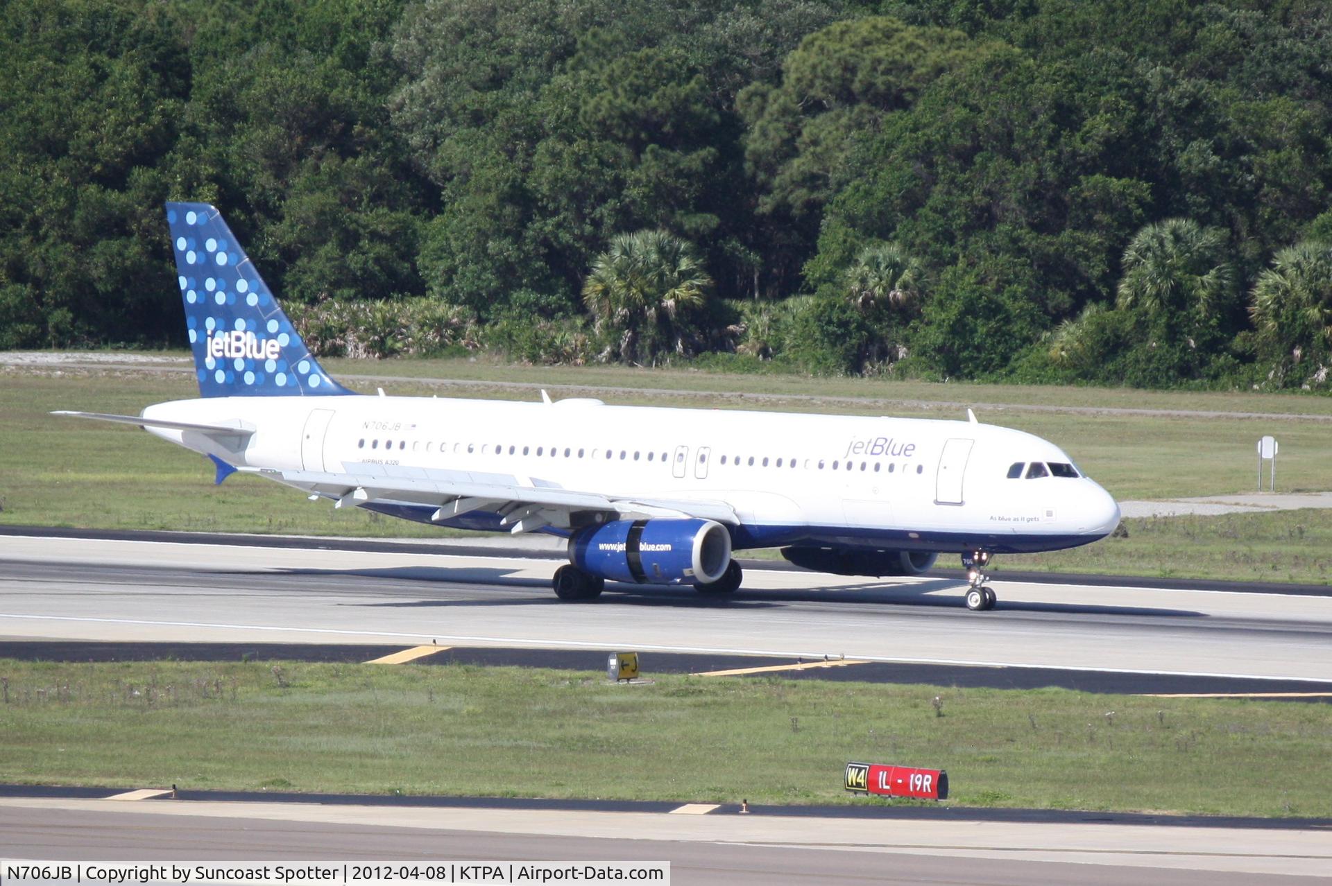 N706JB, 2008 Airbus A320-232 C/N 3451, JetBlue Flight 27 arrives on Runway 1L at Tampa International Airport following a flight from John F Kennedy International Airport