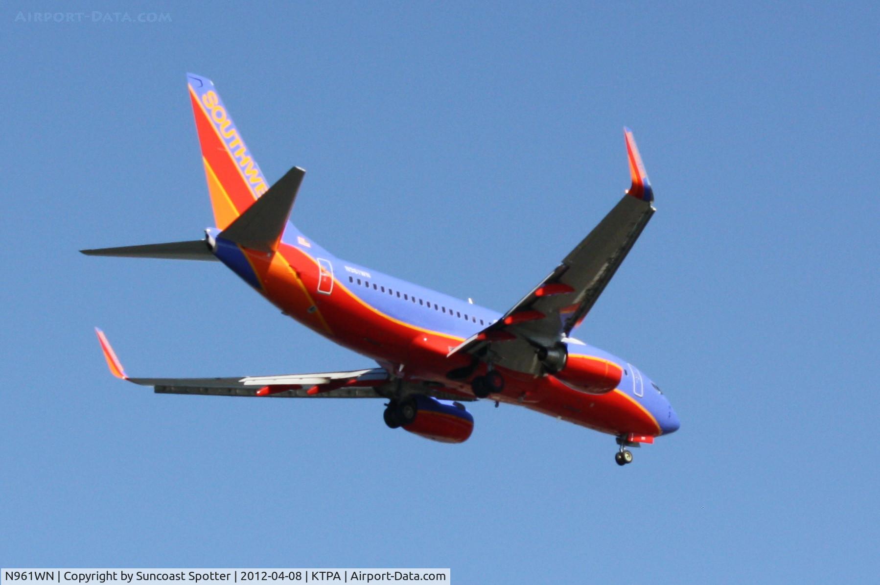 N961WN, 2011 Boeing 737-7H4 C/N 36962, Southwest Flight 248 on approach to Runway 1L at Tampa International Airport following a flight from Hollywood International Airport