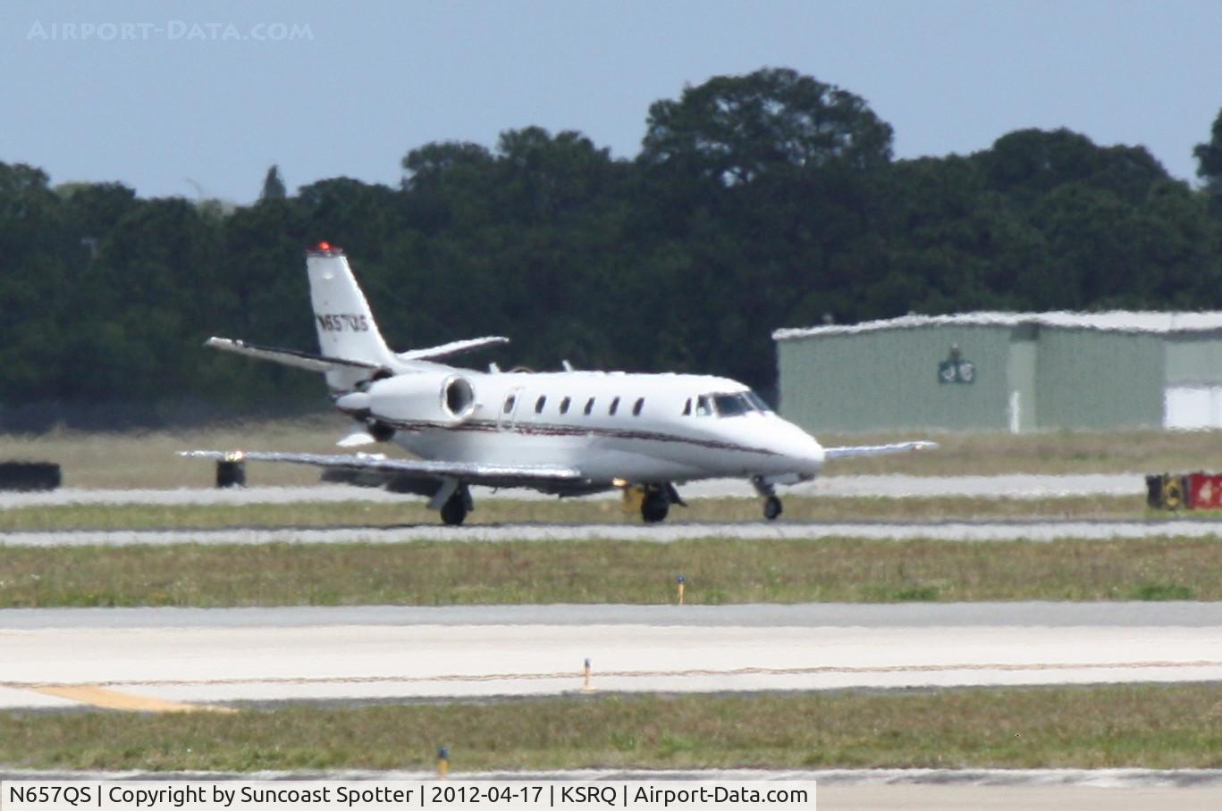 N657QS, 2006 Cessna 560XLS Citation Excel C/N 560-5636, Execjet Flight 657 arrives on Runway 14 at Sarasota-Bradenton International Airport following a flight from Lancaster Airport