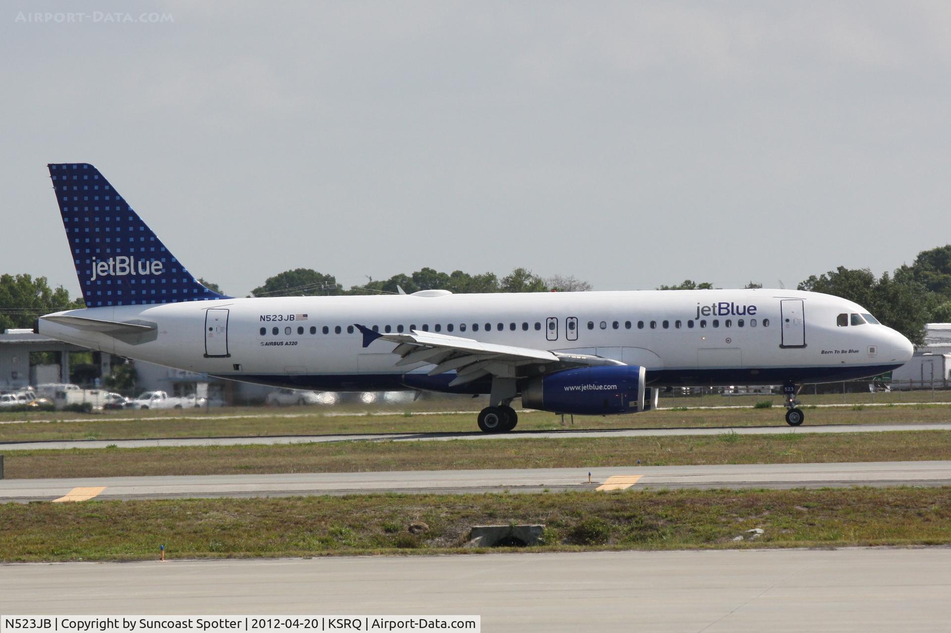 N523JB, 2001 Airbus A320-232 C/N 1506, JetBlue Flight 341 arrives on Runway 14 at Sarasota-Bradenton International Airport following a flight from John F Kennedy International Airport