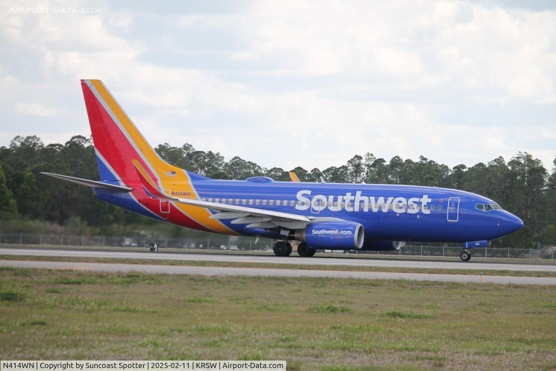 N414WN, 2001 Boeing 737-7H4 C/N 29820, Southwest Flight 2459 departs Runway 24 at Southwest Florida International Airport enroute to St Louis-Lambert International Airport