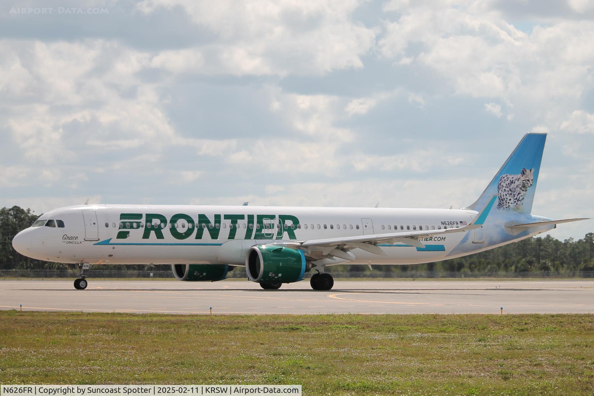 N626FR, 2023 Airbus A321-271NX C/N 11552, Frontier Flight 2825 taxis at Southwest Florida International Airport prior to flight to Cincinnati/Northern Kentucky International Airport