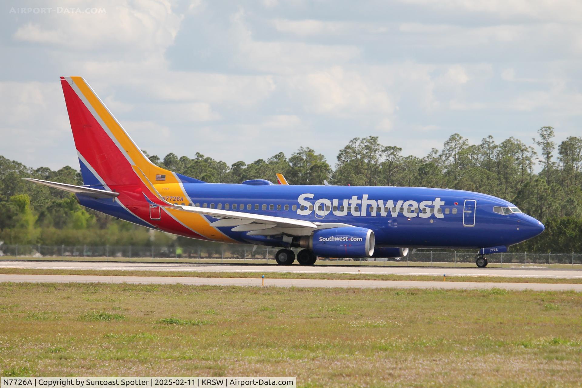 N7726A, 2006 Boeing 737-7BD C/N 33924, Southwest Flight 986 departs Runway 24 at Southwest Florida International Airport enroute to Baltimore/Washington International Airport
