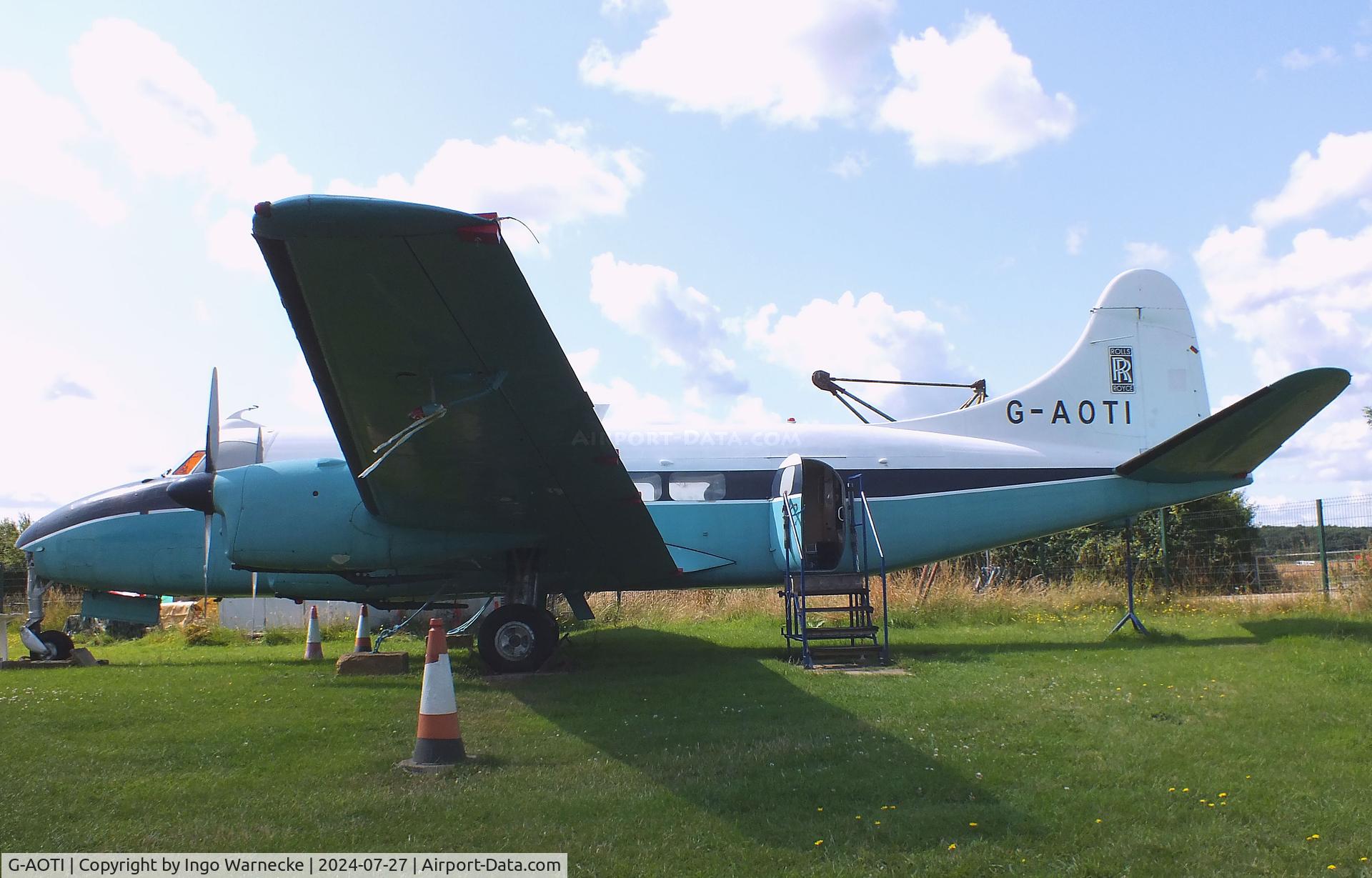 G-AOTI, 1956 De Havilland DH-114 Heron 2D C/N 14107, De Havilland D.H.114 Heron 2D at the De Havilland Aircraft Museum, London Colney