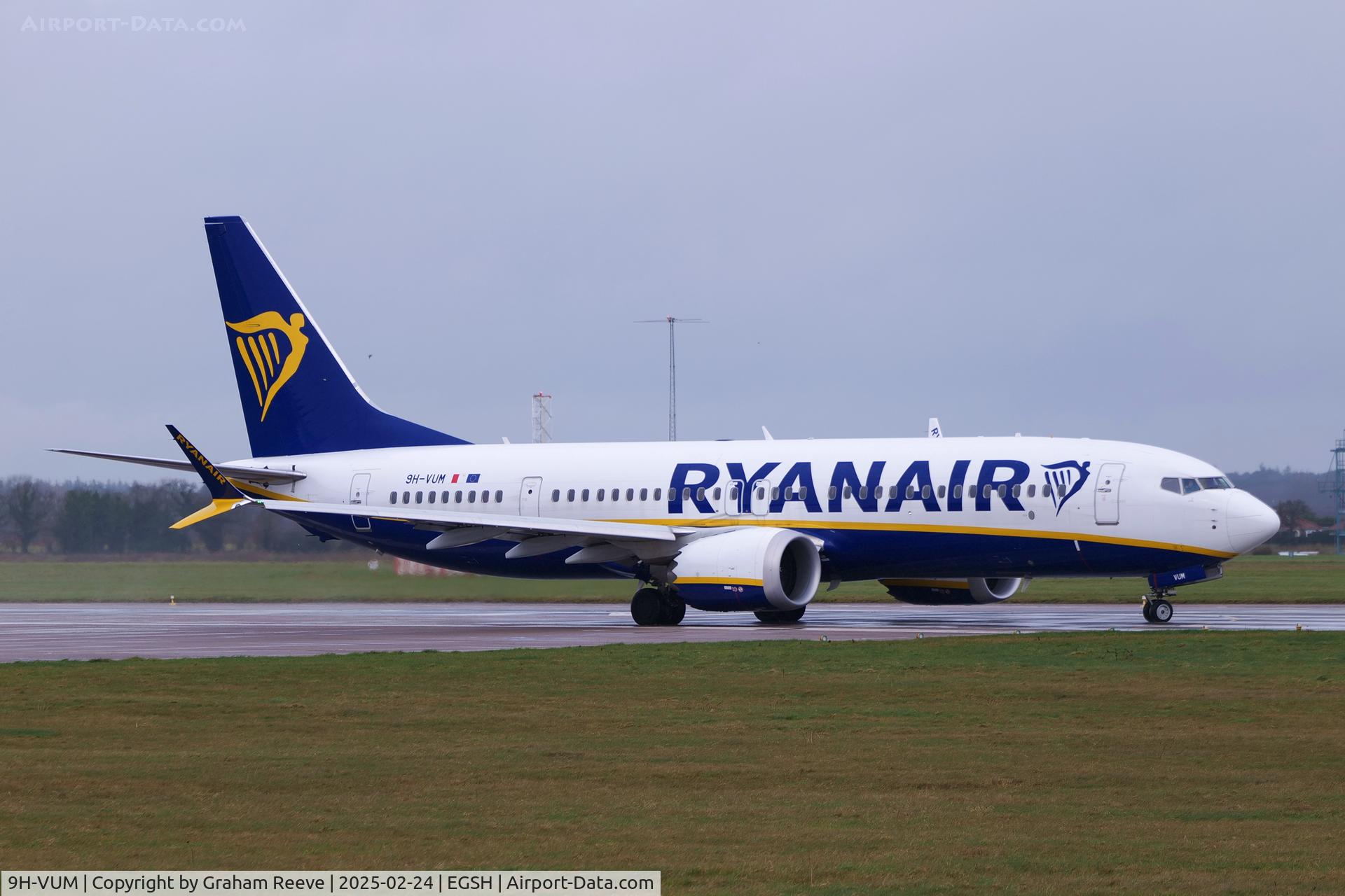 9H-VUM, 2021 Boeing 737-8 MAX C/N 65084, Departing from Norwich.