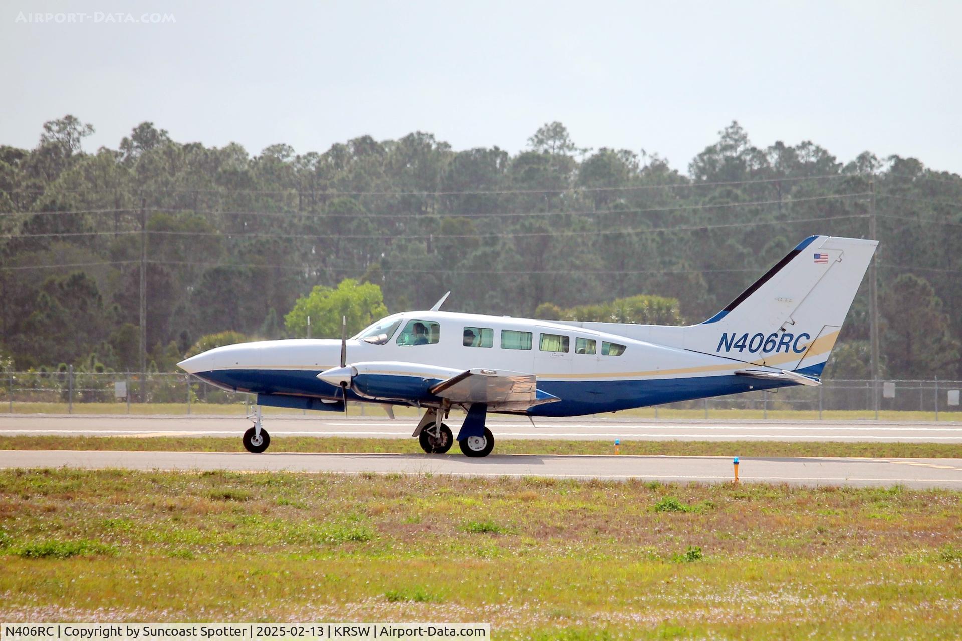 N406RC, 1981 Cessna 402C C/N 402C0470, Cessna 402 taxis at Southwest Florida International Airport prior to flight to Tampa International Airport