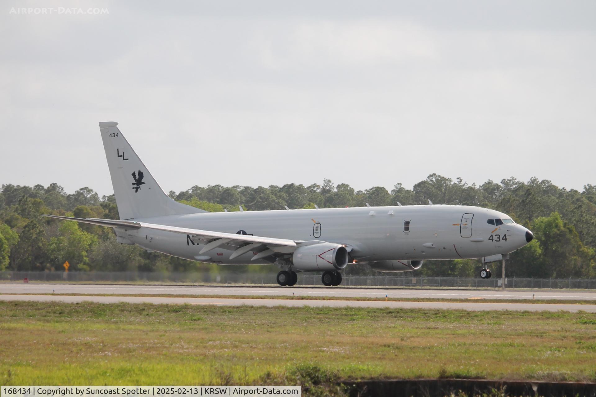 168434, 2012 Boeing P-8A Poseidon C/N 40814, US Navy P-8 Poseidon arrives on Runway 24 at Southwest Florida International Airport following flight from Naval Air Station Jacksonville