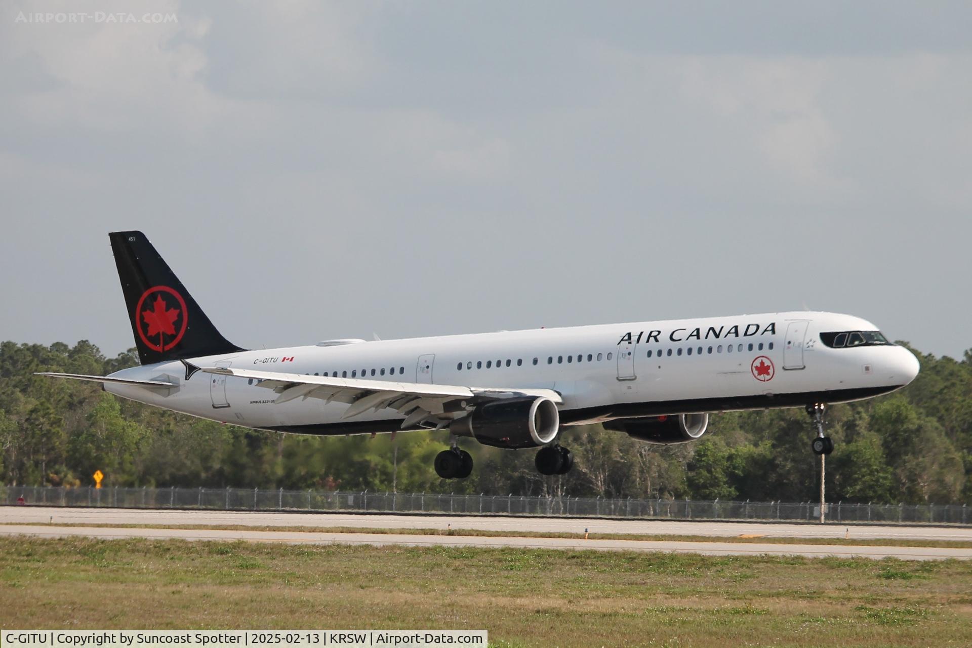 C-GITU, 2001 Airbus A321-211 C/N 1602, Air Canada Flight 7058 arrives on Runway 24 at Southwest Florida International Airport following flight from Toronto-Pearson International Airport