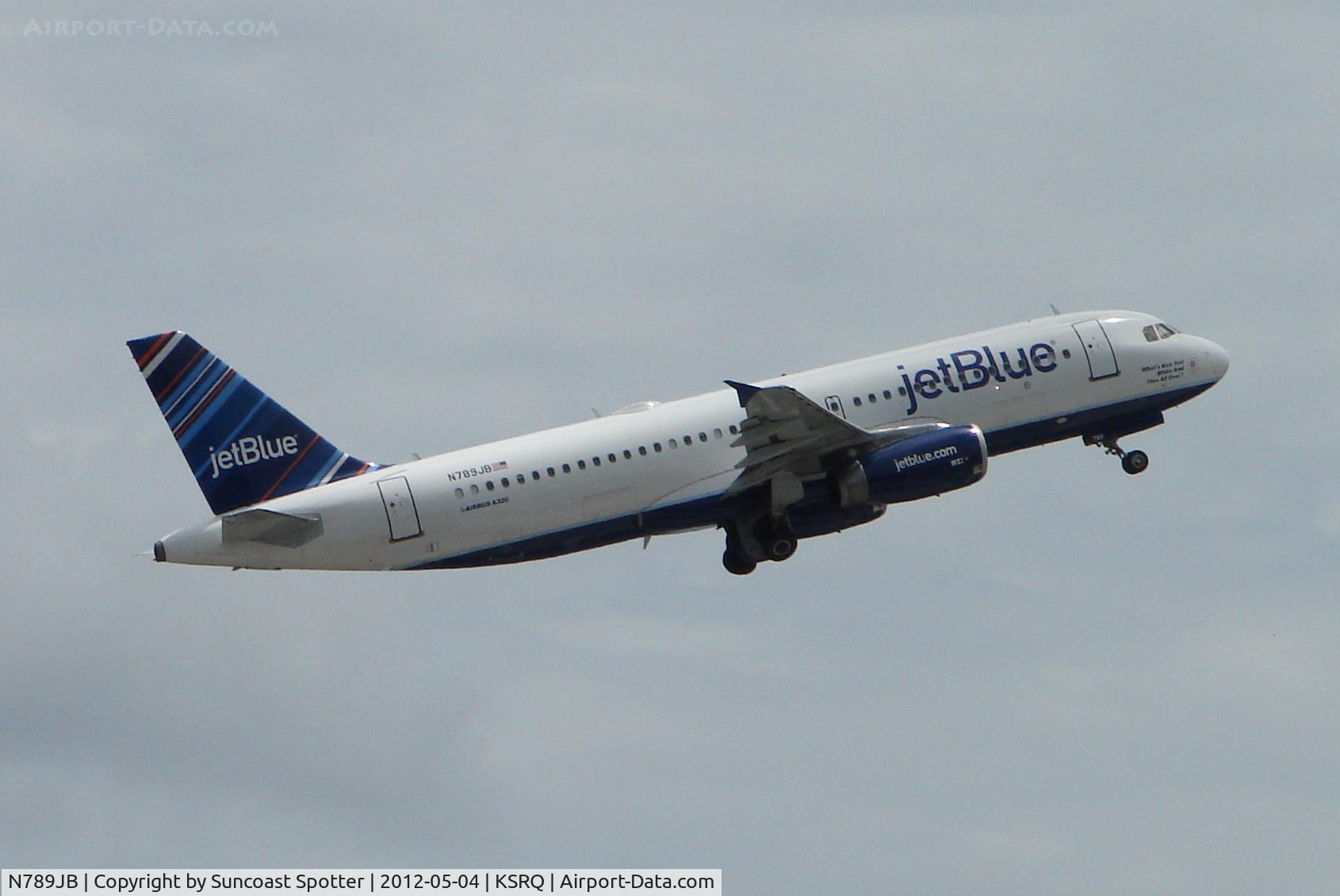 N789JB, 2011 Airbus A320-232 C/N 4612, JetBlue departs SRQ