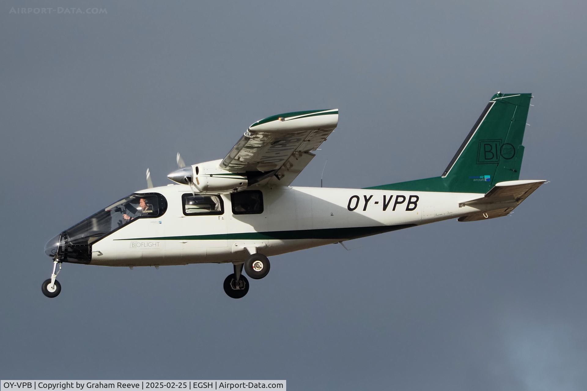 OY-VPB, 2022 Vulcanair P-68 Observer 2 C/N 524/OB2, Landing at Norwich.