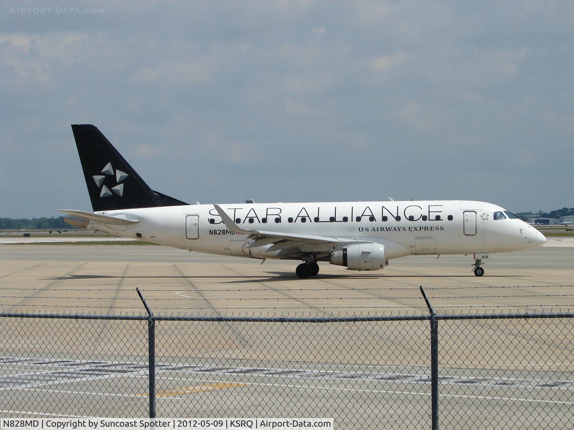 N828MD, 2005 Embraer 170SU (ERJ-170-100SU) C/N 17000048, US Air/Republic Flight 3396 prepares for flight at Sarasota-Bradenton International Airport