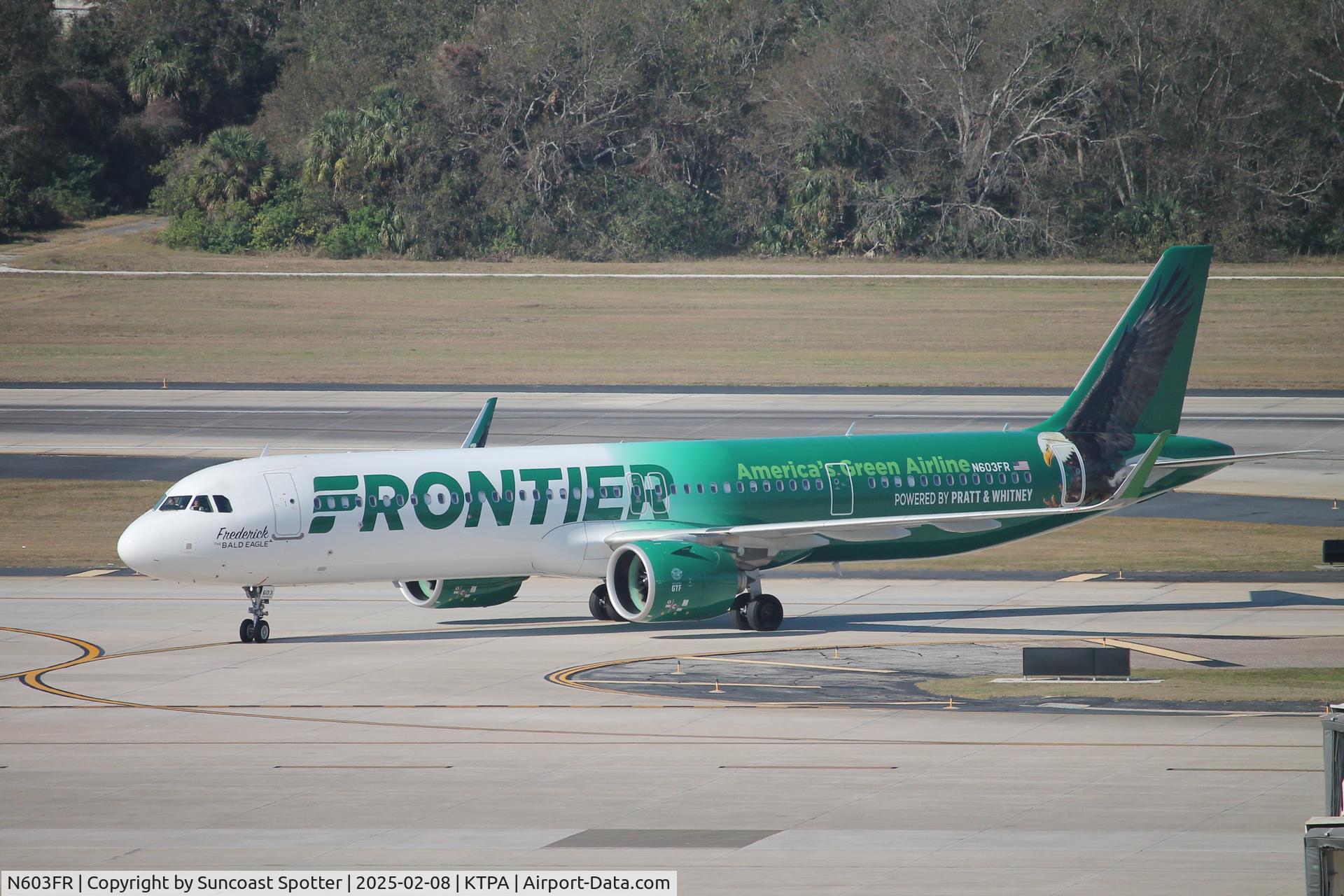 N603FR, 2022 Airbus A321-271NX C/N 11032, Frontier Flight 3979 taxis to gate at Tampa International Airport following flight from Luis Munoz Marin International Airport