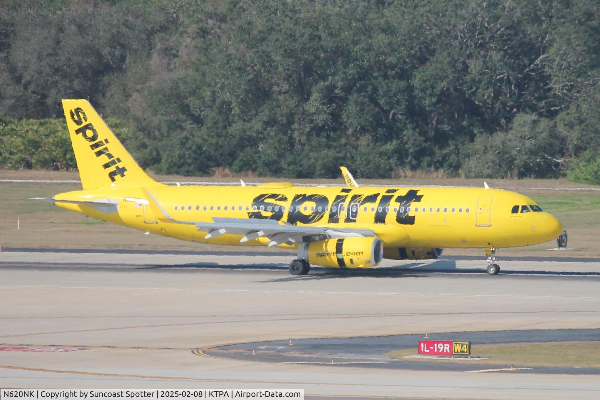 N620NK, 2013 Airbus A320-232 C/N 5624, Spirit Flight 1771 arrives on Runway 1L at Tampa International Airport following flight from Detroit Metro Airport