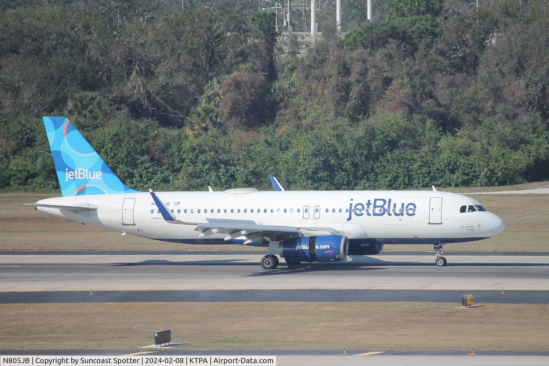 N805JB, 2012 Airbus A320-232 C/N 5148, JetBlue Flight 1689 arrives on Runway 1L at Tampa International Airport following flight from TF Green Airport