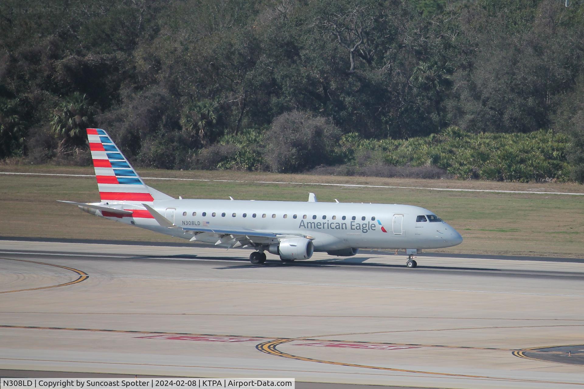 N308LD, 2021 Embraer 175LR (ERJ-170-200LR) C/N 17000874, American Flight 3759 operated by Envoy arrives on Runway 1L at Tampa International Airport following flight from Nashville International Airport