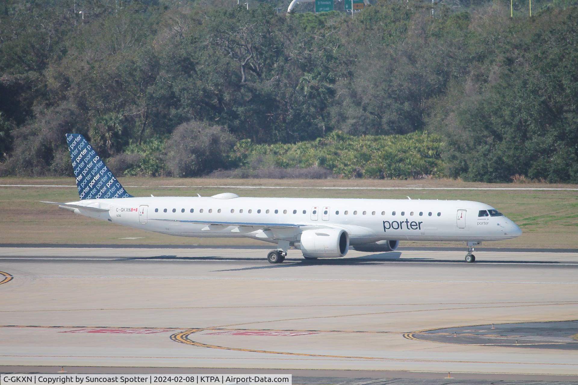 C-GKXN, 2024 Embraer E195-E2 (ERJ-190STD) C/N 20137, Porter Flight 562 departs Runway 1L at Tampa International Airport enroute to Halifax Stanfield International Airport