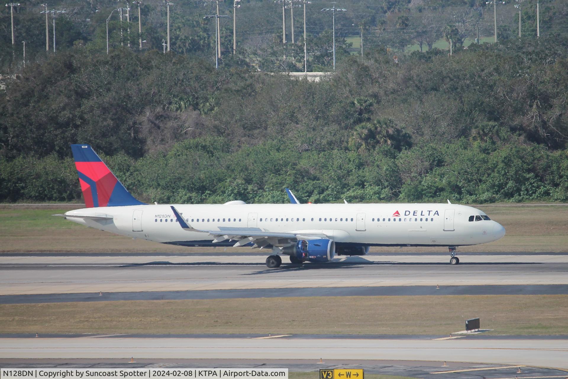 N128DN, 2021 Airbus A321-211 C/N 10300, Delta Flight 2301 arrives on Runway 1L at Tampa International Airport following flight from Minneapolis-St Paul International Airport