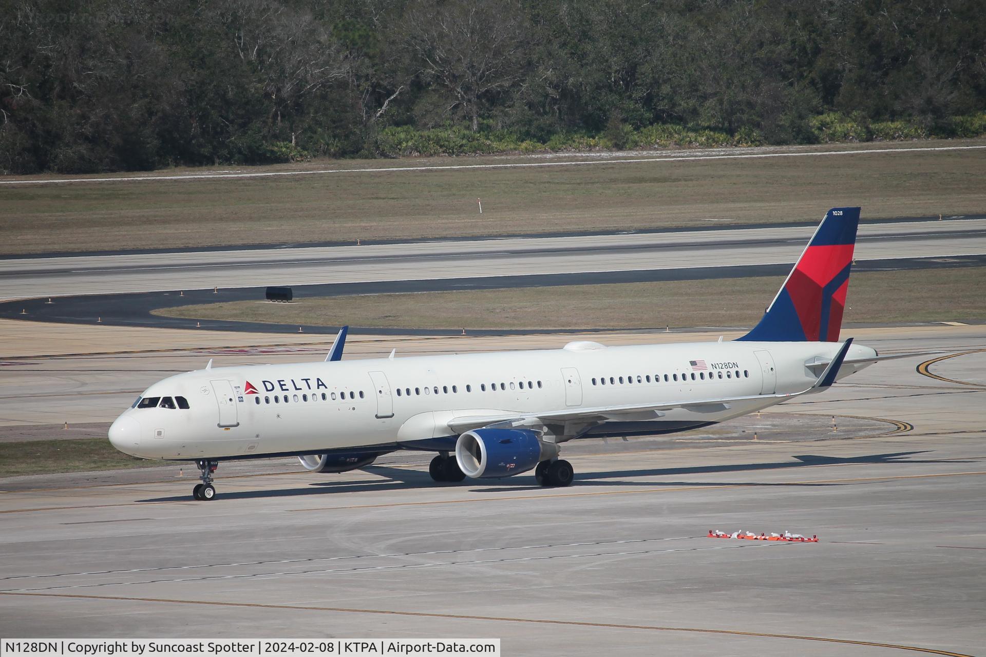N128DN, 2021 Airbus A321-211 C/N 10300, Delta Flight 2301 taxis to gate at Tampa International Airport following flight from Minneapolis-St Paul International Airport