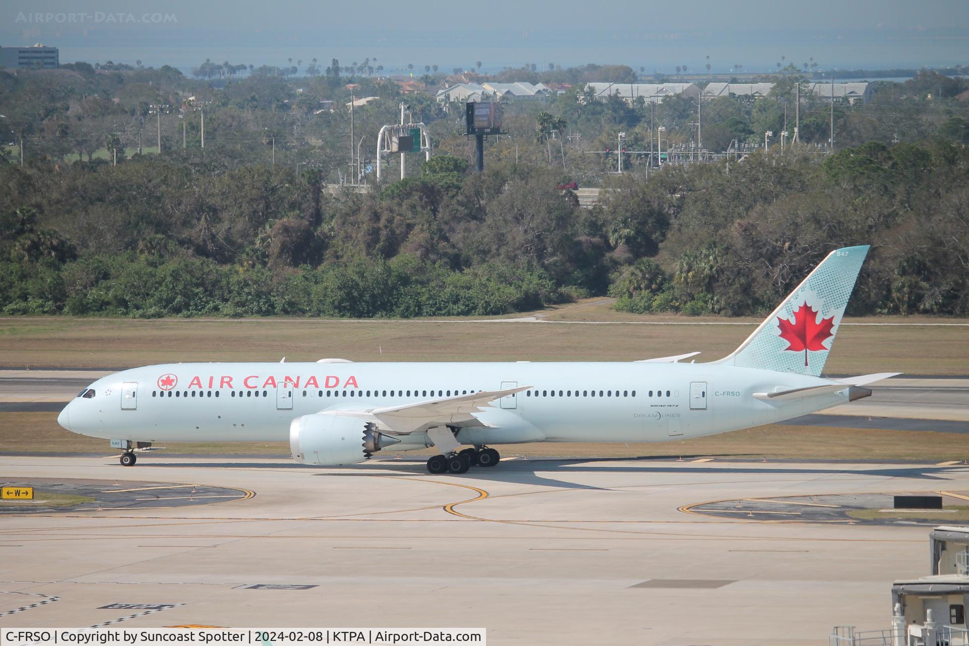C-FRSO, 2017 Boeing 787-9 Dreamliner C/N 37177, Air Canada Flight 1240 taxis to gate at Tampa International Airport following flight from Toronto-Pearson International Airport