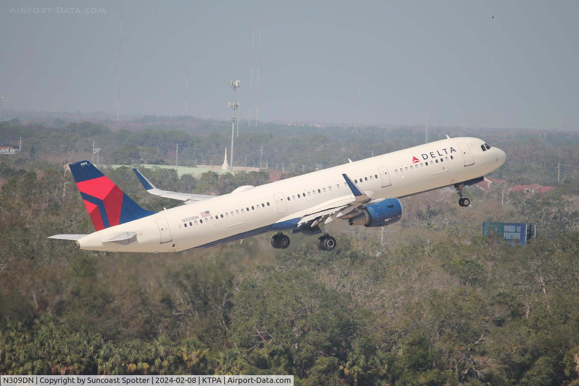 N309DN, 2016 Airbus A321-211 C/N 7268, Delta Flight 1227 departs Runway 1L at Tampa International Airport enroute to Hartsfield-Jackson Atlanta International Airport