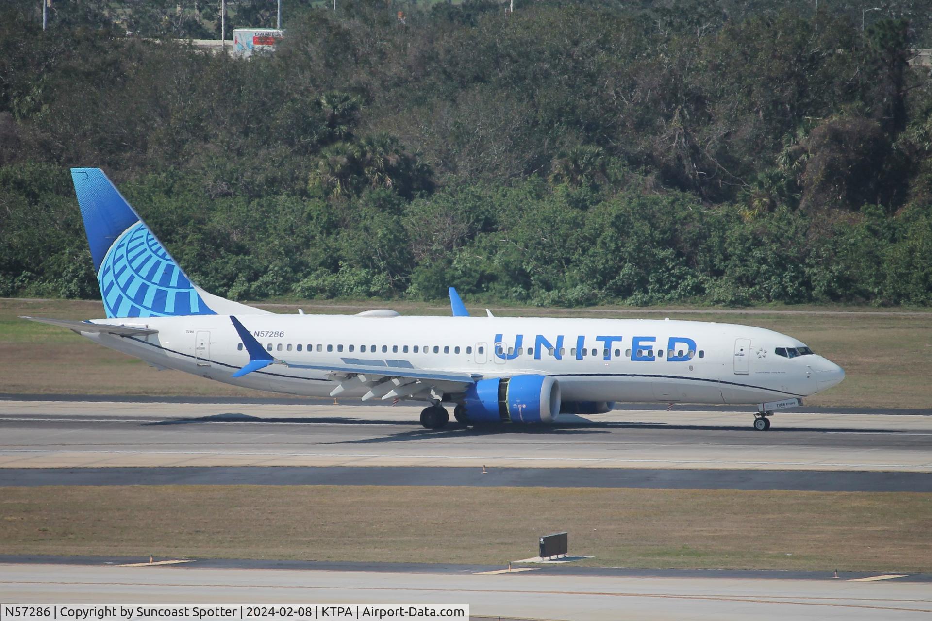 N57286, 2019 Boeing 737-8 MAX C/N 61854, United Flight 1186 arrives on Runway 1L at Tampa International Airport following flight from Cleveland-Hopkins International Airport