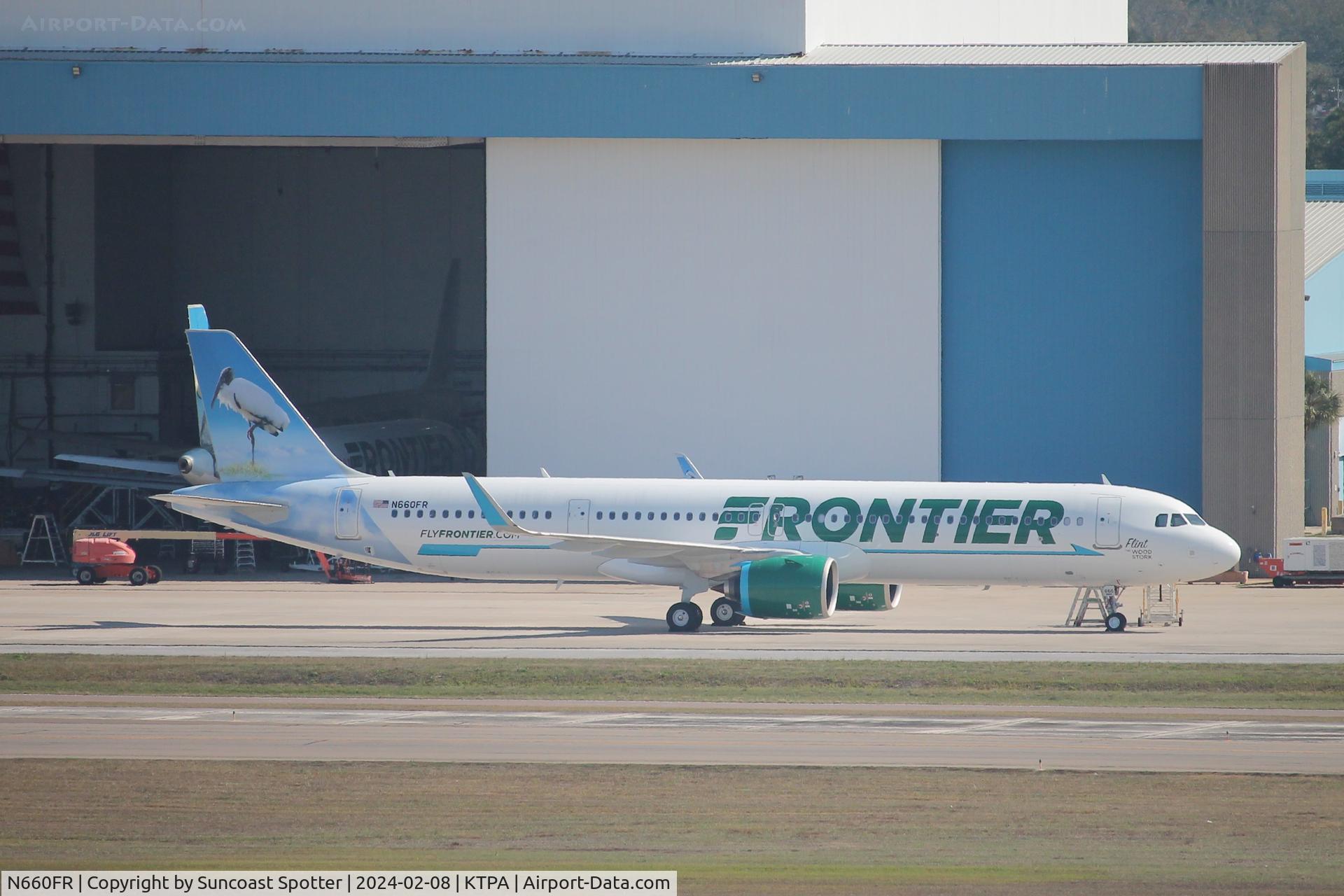N660FR, 2025 Airbus A320-271NX C/N 12224, Frontier Airbus A321neo sits on the Airborne ramp at Tampa International Airport
