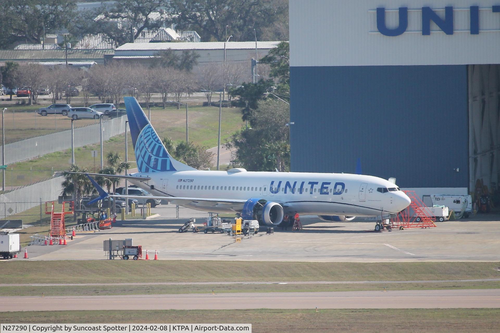 N27290, 2019 Boeing 737-8 MAX C/N 44309, United Boeing Max parked on the United ramp at Tampa International Airport