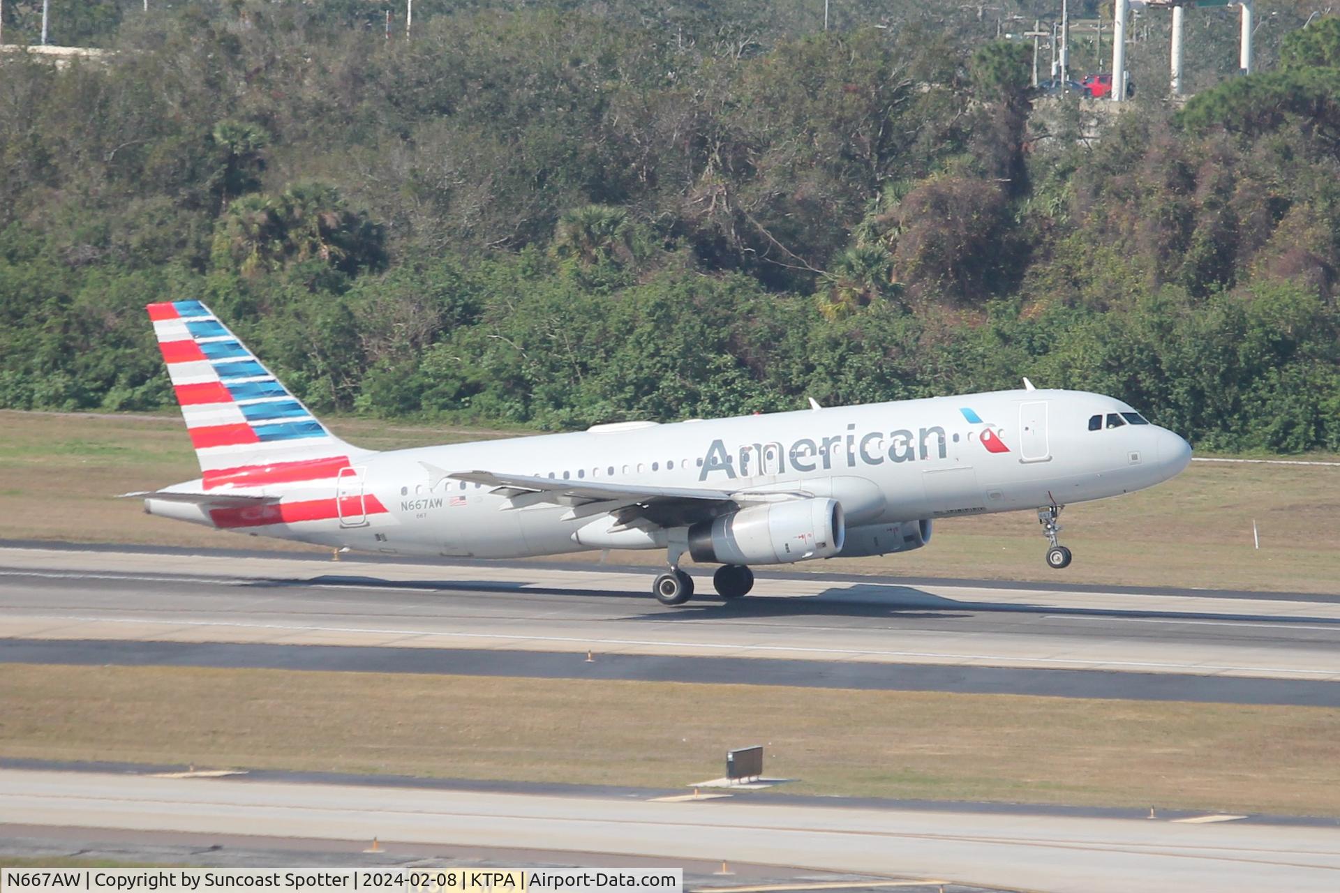 N667AW, 2002 Airbus A320-232 C/N 1710, American Flight 2908 departs Runway 1L at Tampa International Airport enroute to Philadelphia International Airport
